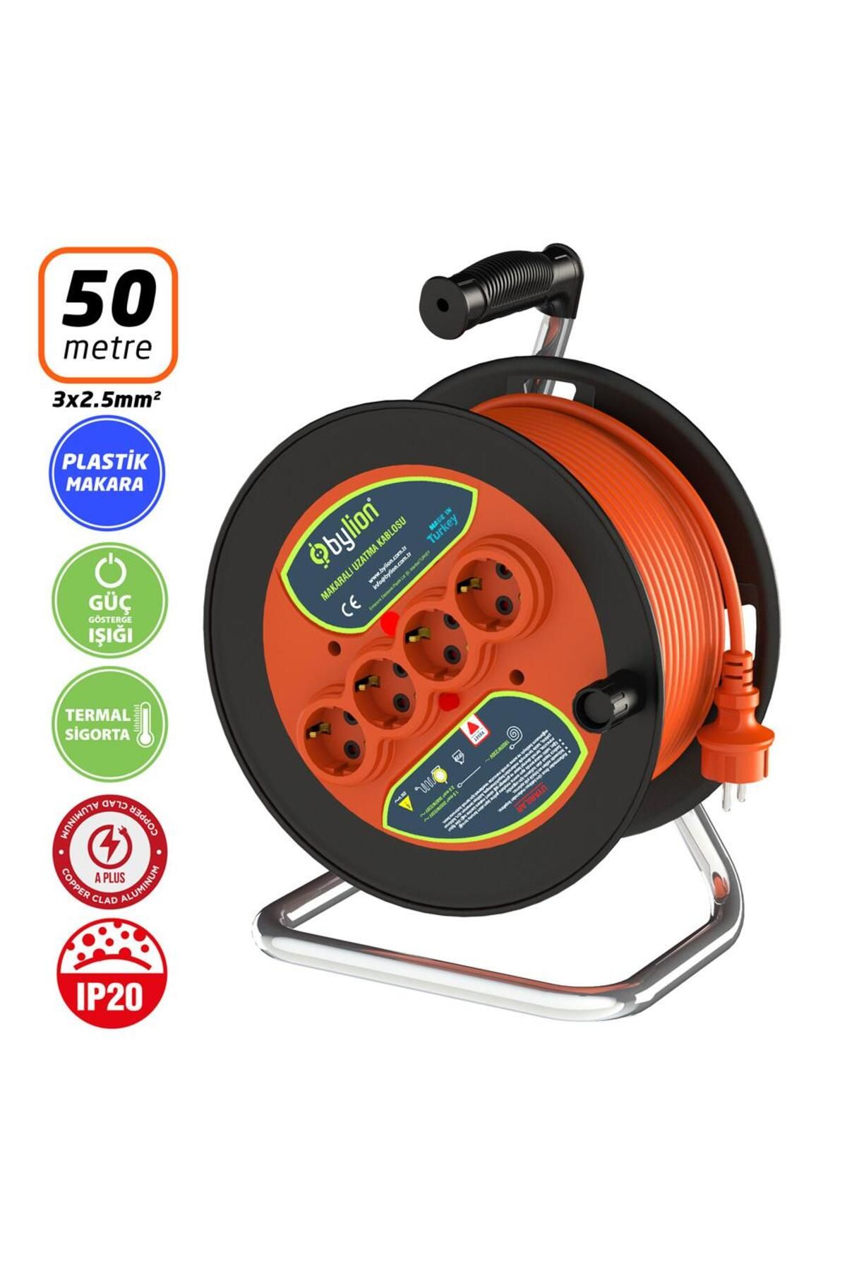 Bylion PMK50325F Plastik Gövde Makaralı Kablo 3x2.5mm - 50 Mt