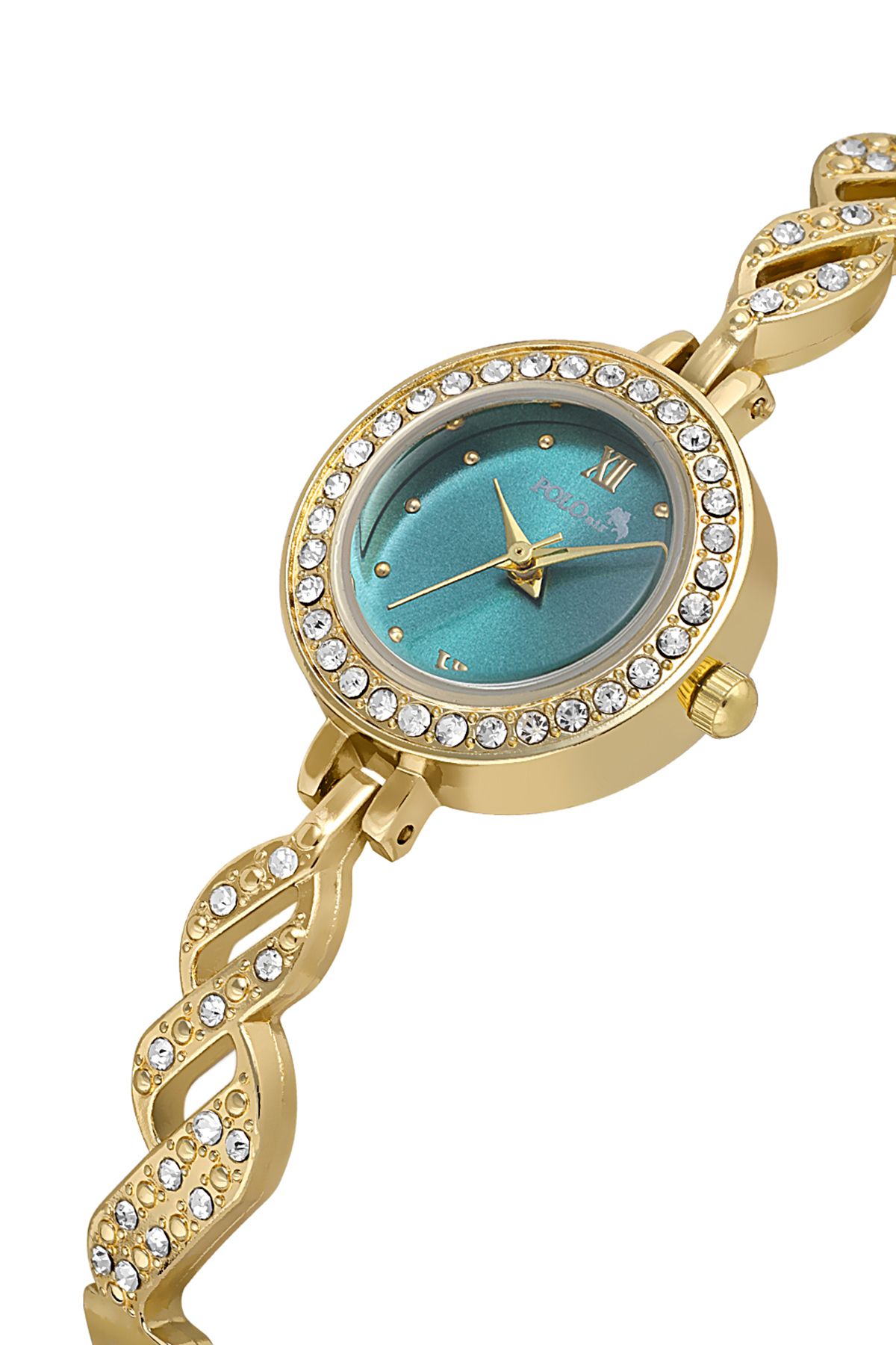 Polo Air Lüx Taşlı Zarif Vintage Kadın Kol Saati Gold Yeşil Renk PL-1538B3x