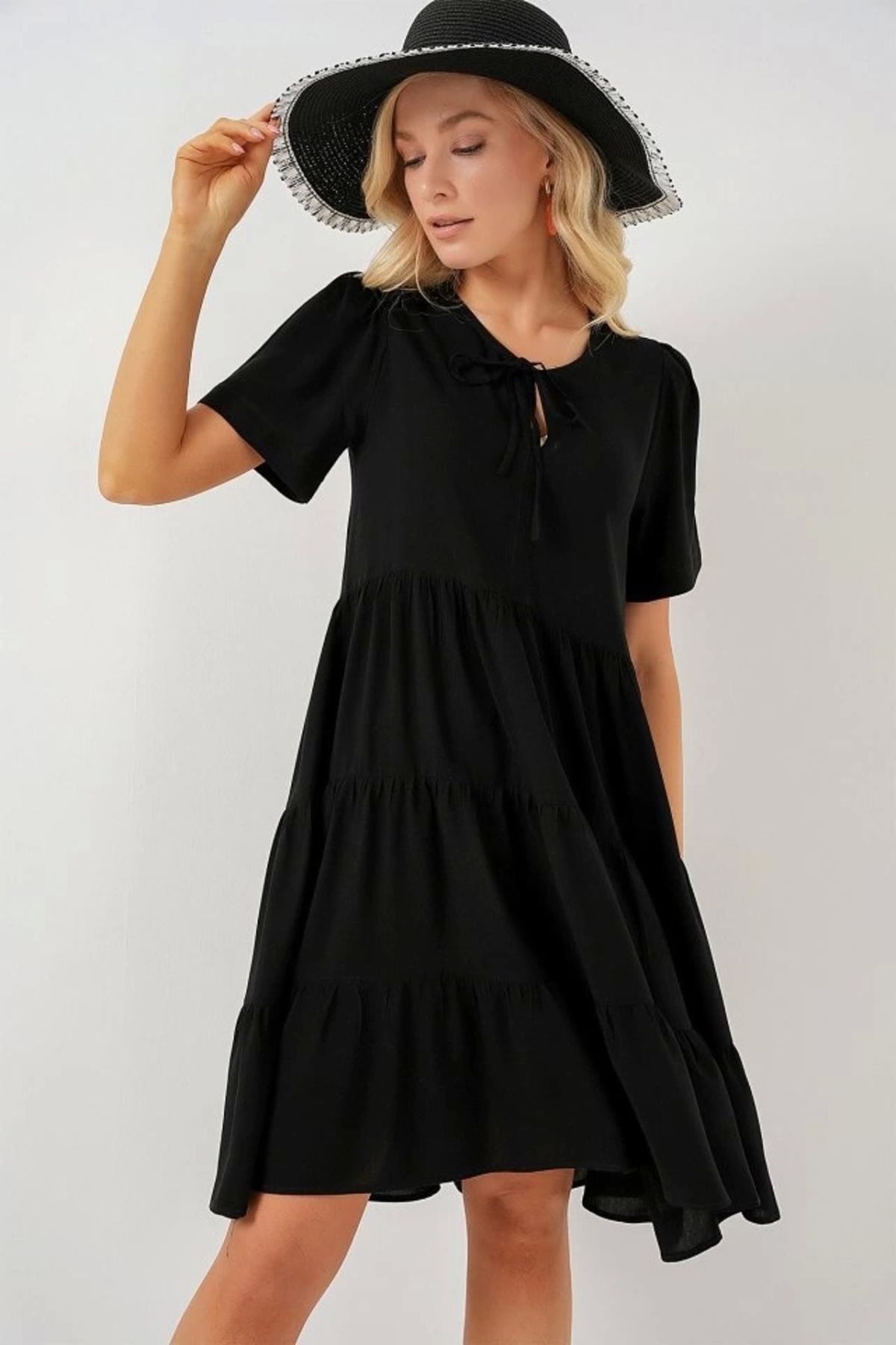 Butik Kısa Kol Kısa Elbise 2554 - Siyah