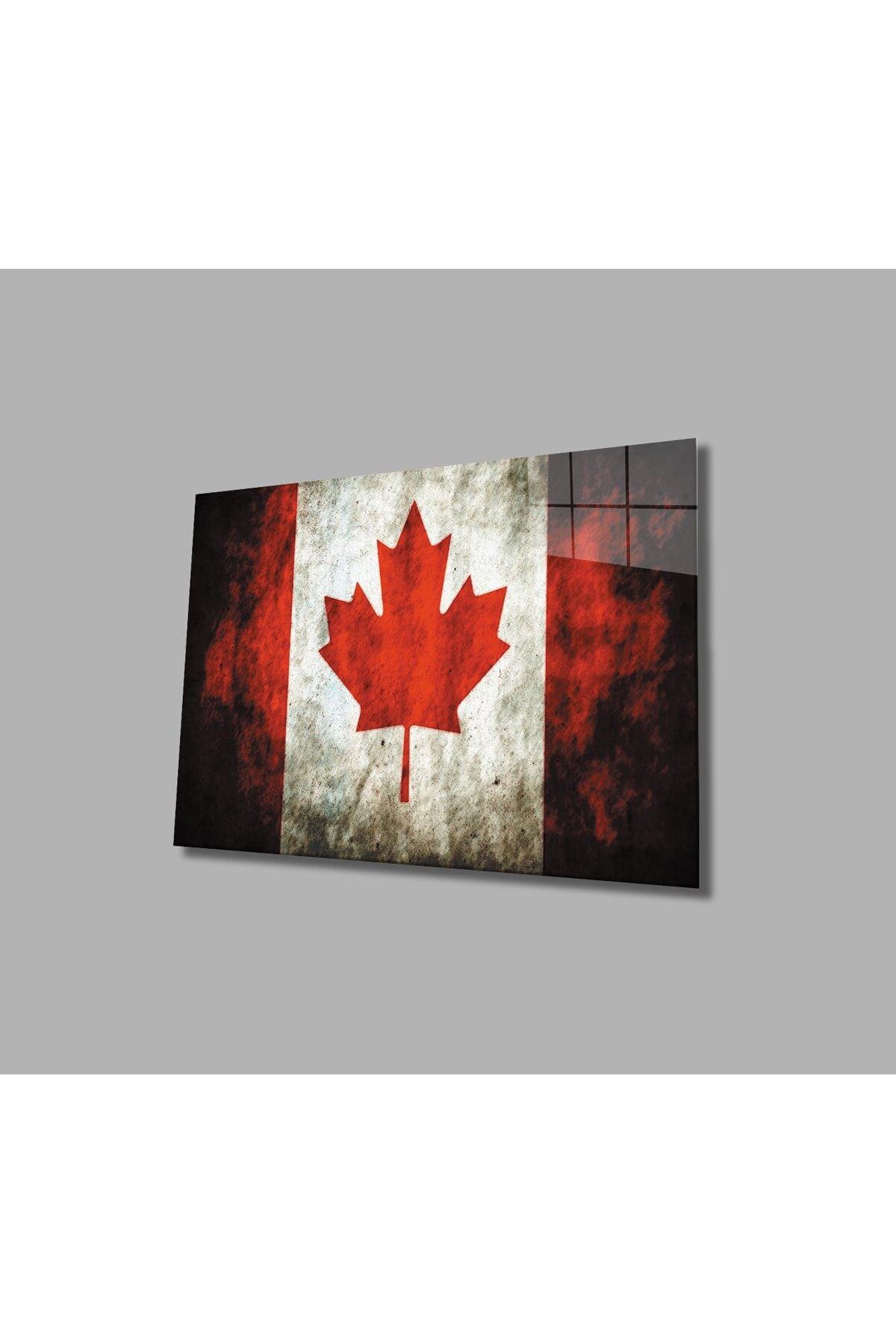 idealizbiz Kanada Bayrağı Cam Tablo 4mm Dayanıklı Temperli Cam, Canadian Flag Glass Wall Art