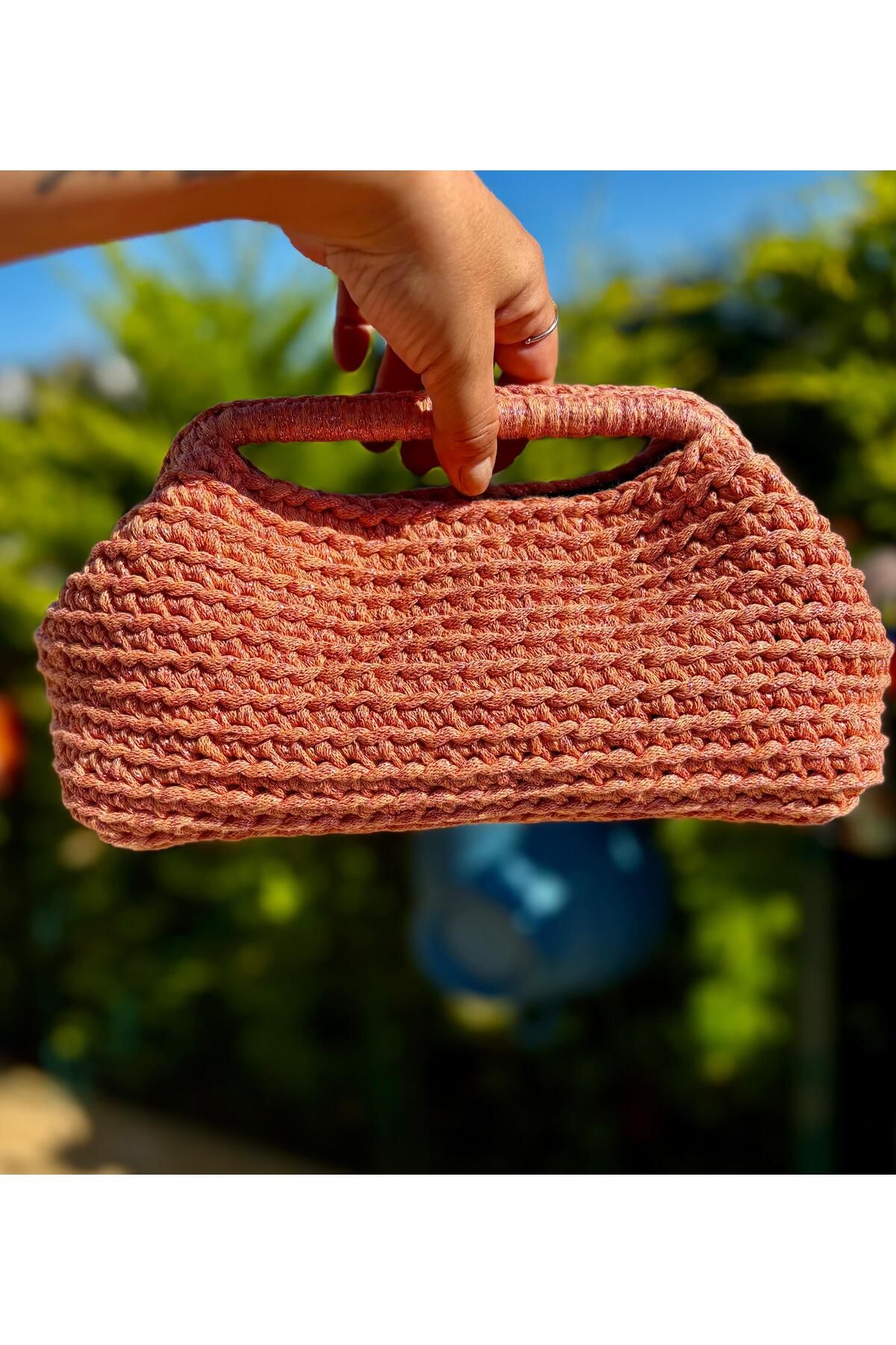 UNİCORNS Tasarım Clutch, Rose Renk Simli Clutch, Burslu Çanta, Metalik Renk Clutch, Saplı Clutch
