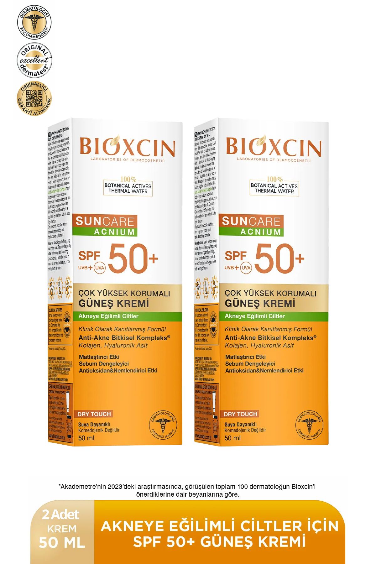 Bioxcin Sun Care Akneye Eğilimli Ciltler Için Spf 50 Güneş Kremi 50 ml 2 adet