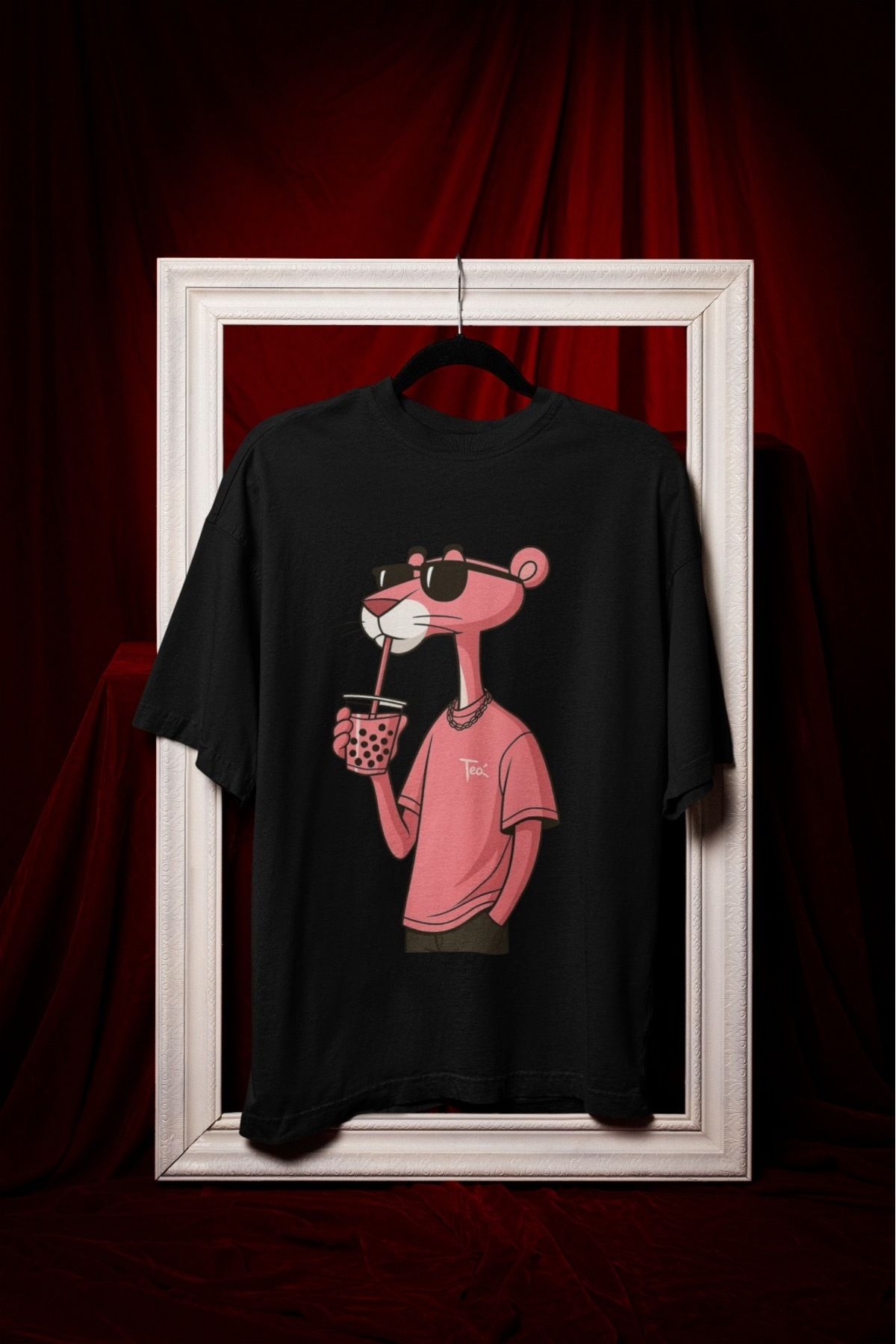 ABAS T-shirt Pamuklu Pembe Panter Baskılı Sevimli Tişört