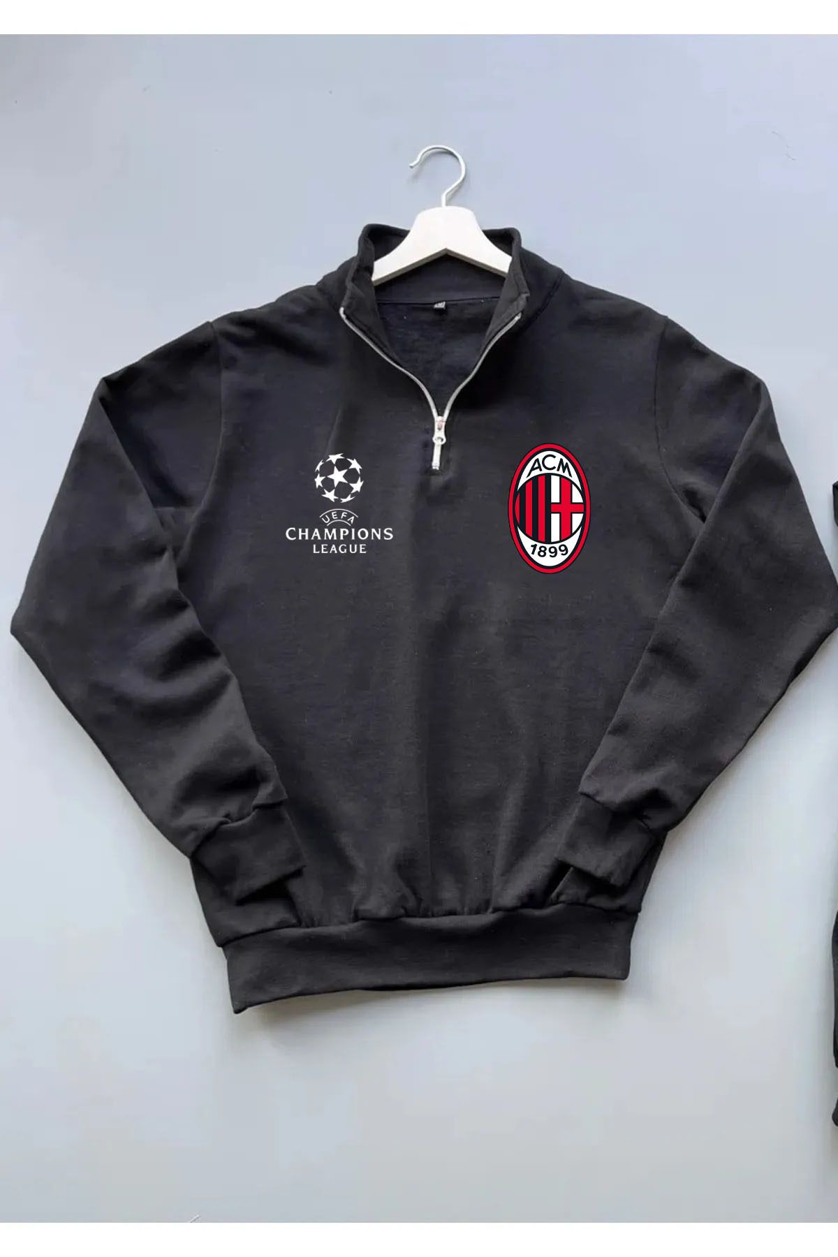Pisa Art CHAMPİONS LEAGUE A.C MİLAN DİK YAKA SWEATSHİRT UNİSEX ÖZEL TASARIM