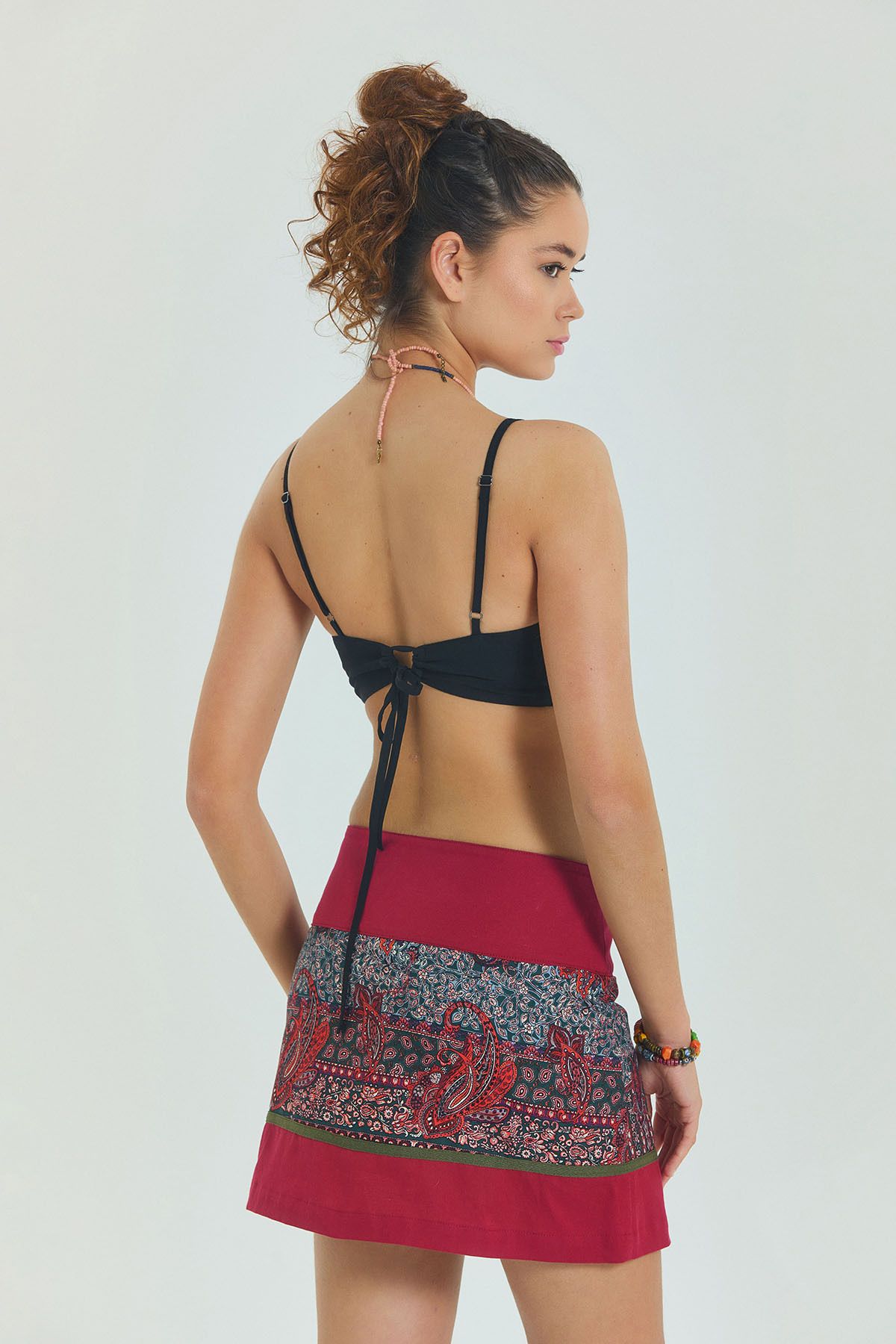 Los banditos-Patchwork Wrap Mini Skirt with Snap Closure 7