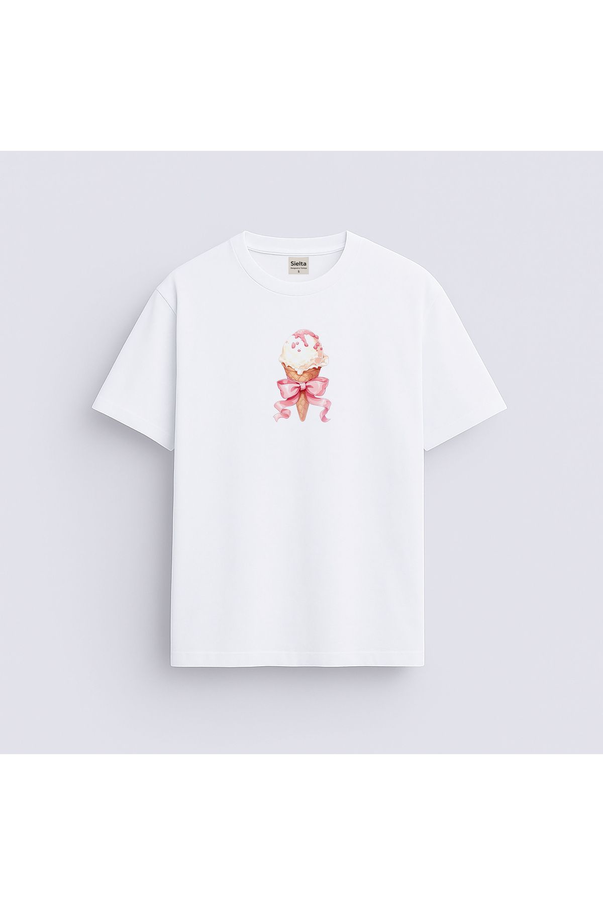 sielta Dondurma Baskılı Unisex Kadın Erkek Bisiklet Yaka T-shirt Tişört