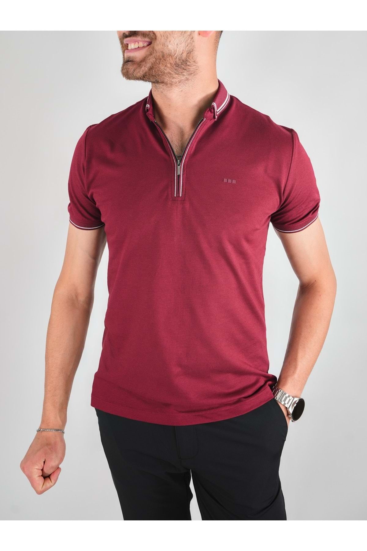 COONLESS FERMUARLI YAKALI TSHİRT Bordo