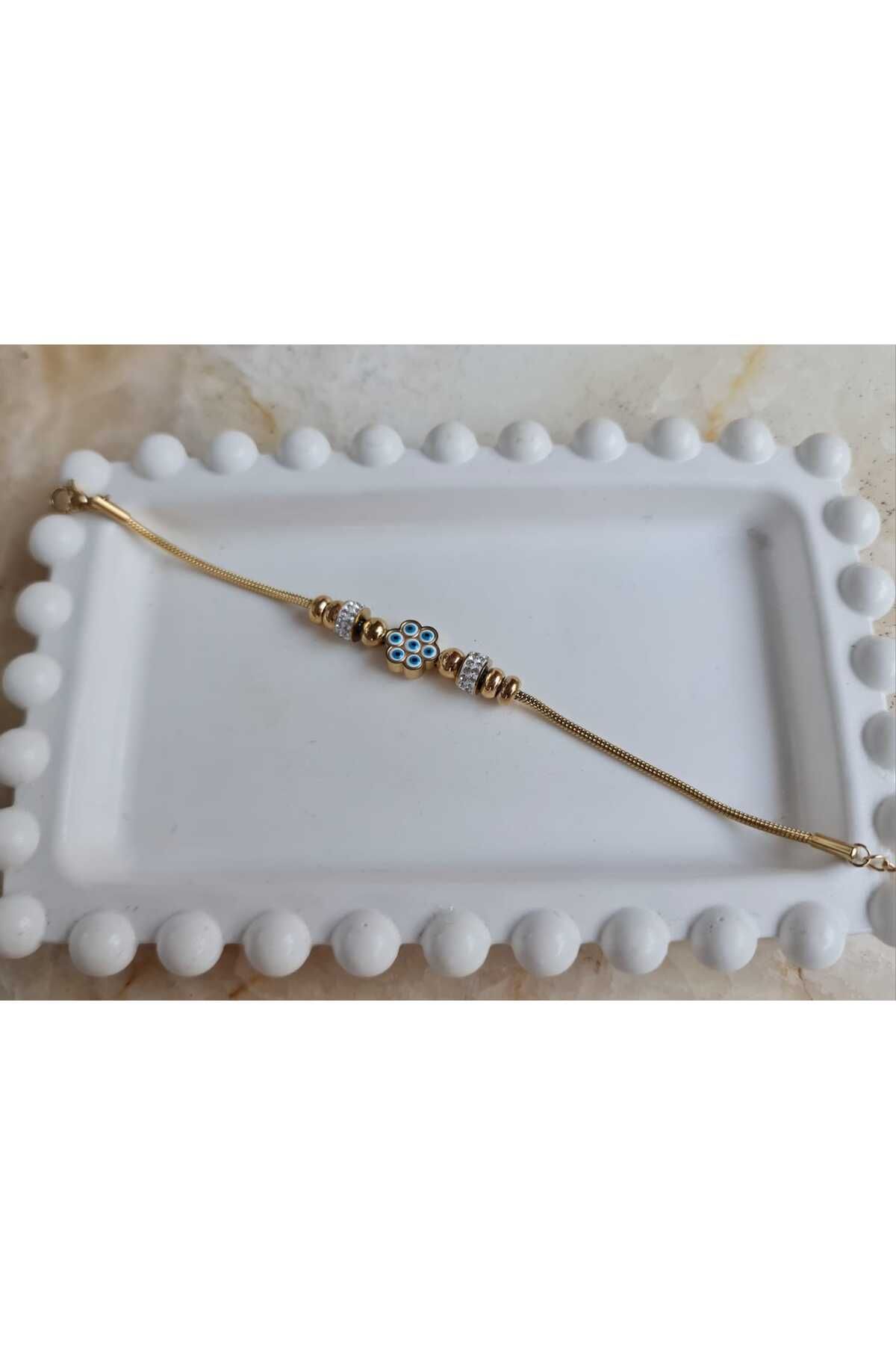 Store 316L Nazar Göz Temalı Paslanmaz Çelik Gold Bileklik