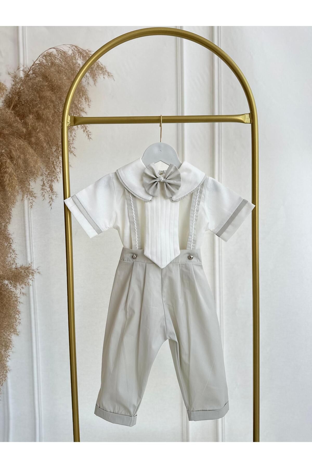 Hobidik Erkek Bebek Çocuk Küf Yeşili Poplin Kumaş Önlüklü Salopet Alt Üst Takım