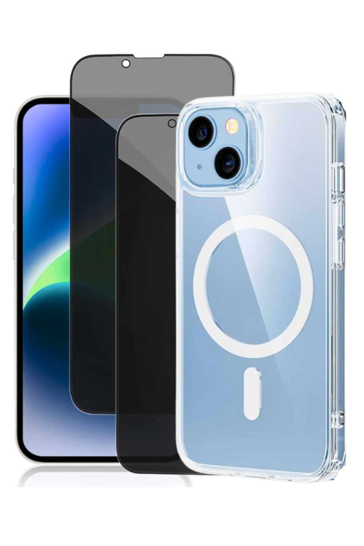 EVAX 2H1M iPhone 13 Uyumlu 2 Hayalet Cam Ekran Koruyucu & 1 Magsafe Kılıf