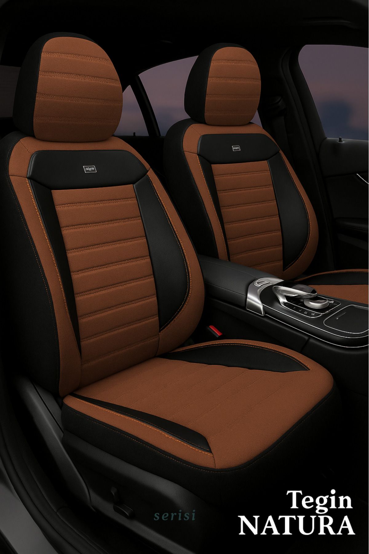 TROBUS Skoda Octavia Sedan 2009-2013 Uyumlu Tegin Natura Serisi Raşel Taba Siyah Koltuk Kılıfı