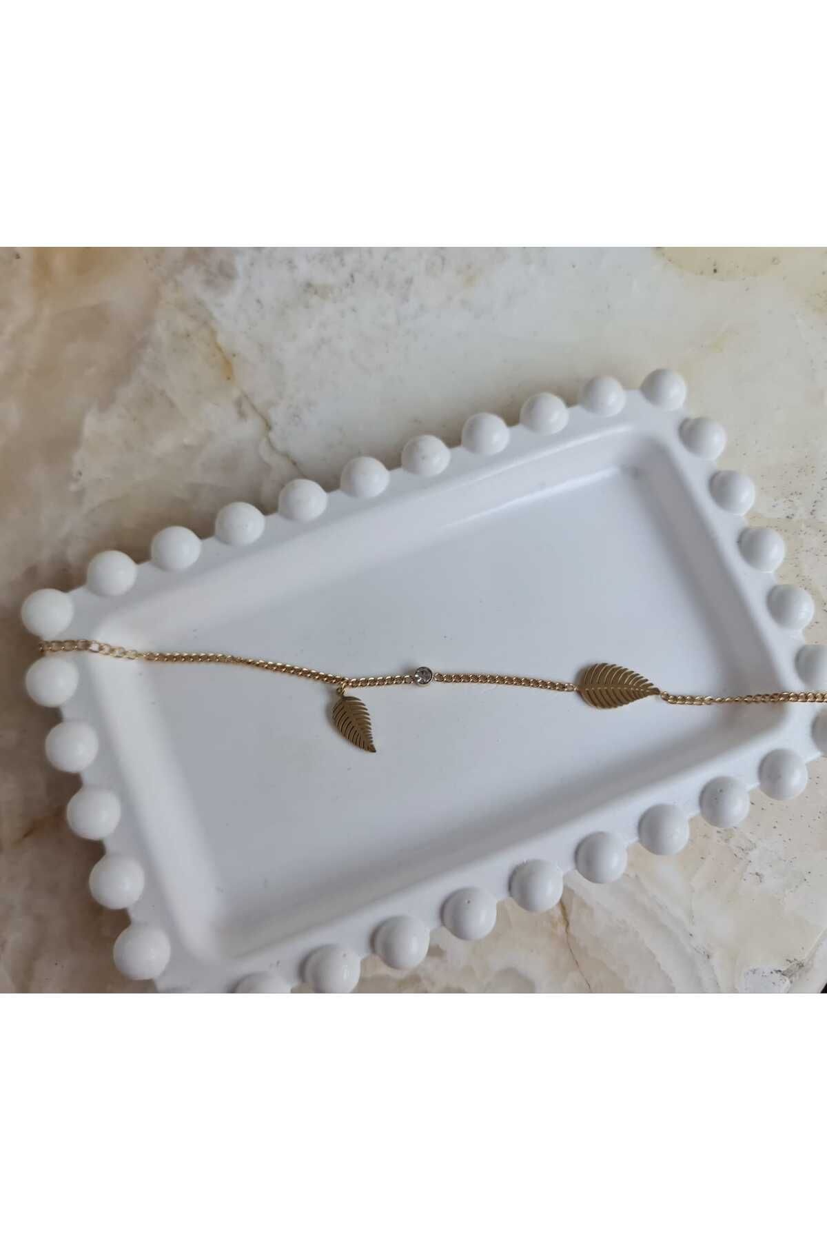 Store 316L Yaprak Temalı Paslanmaz Çelik Gold Bileklik