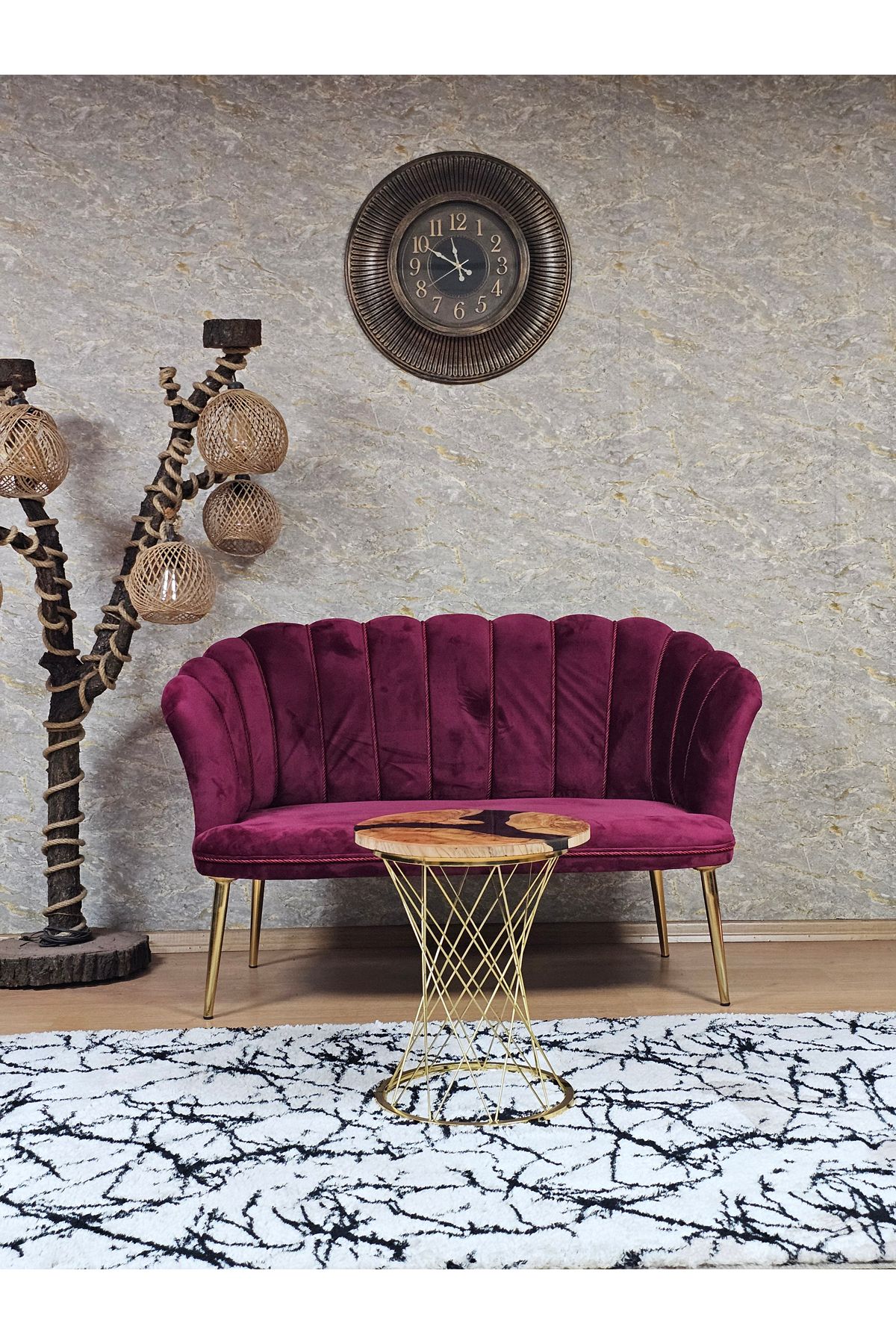 SEVİNÇ MOBİLYA gold sivriltme ayaklı papatya çay seti balkon koltugu 2li çay seti koltuk