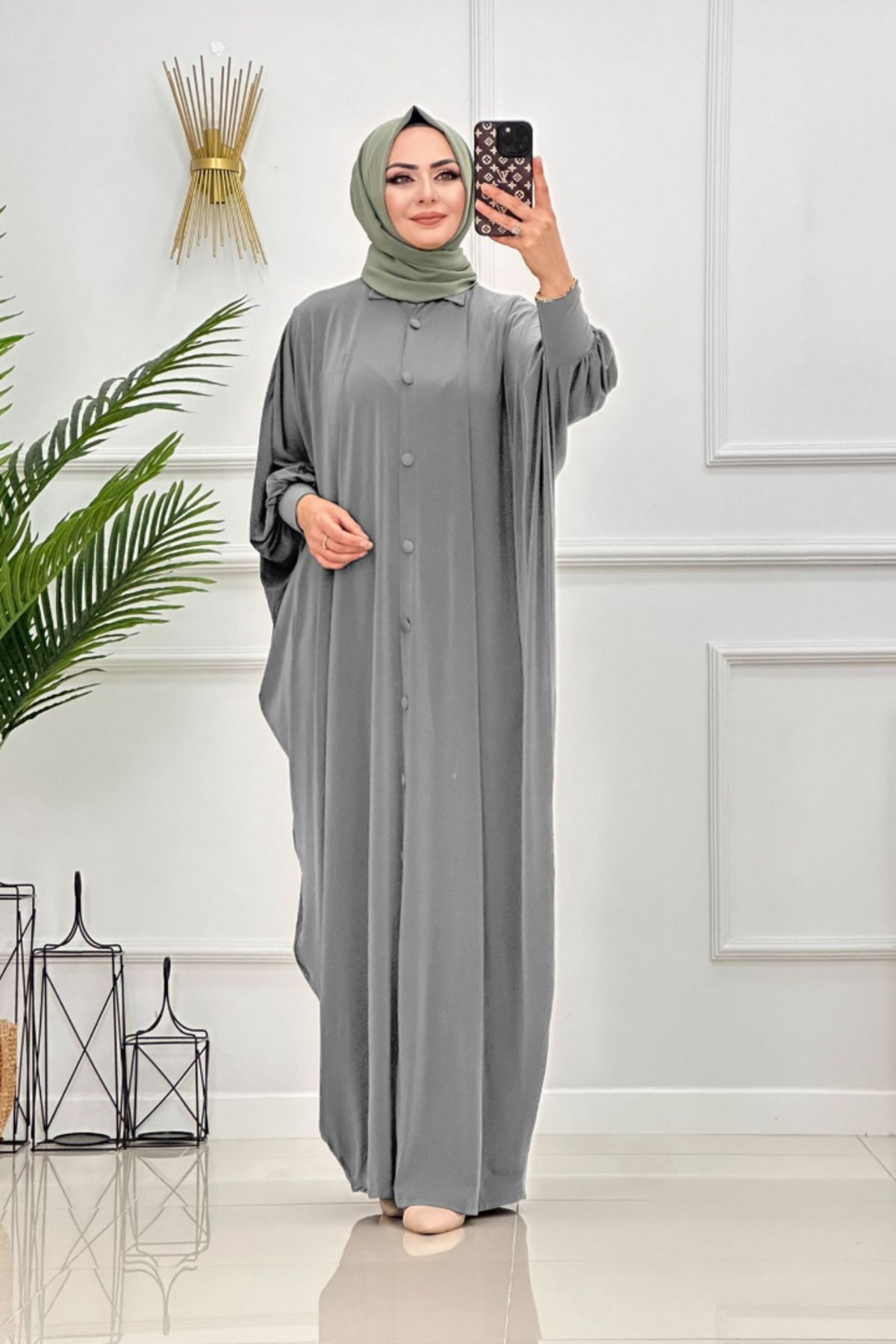 NİSUM MODA YARASA KOL DÜĞMELİ FERACE