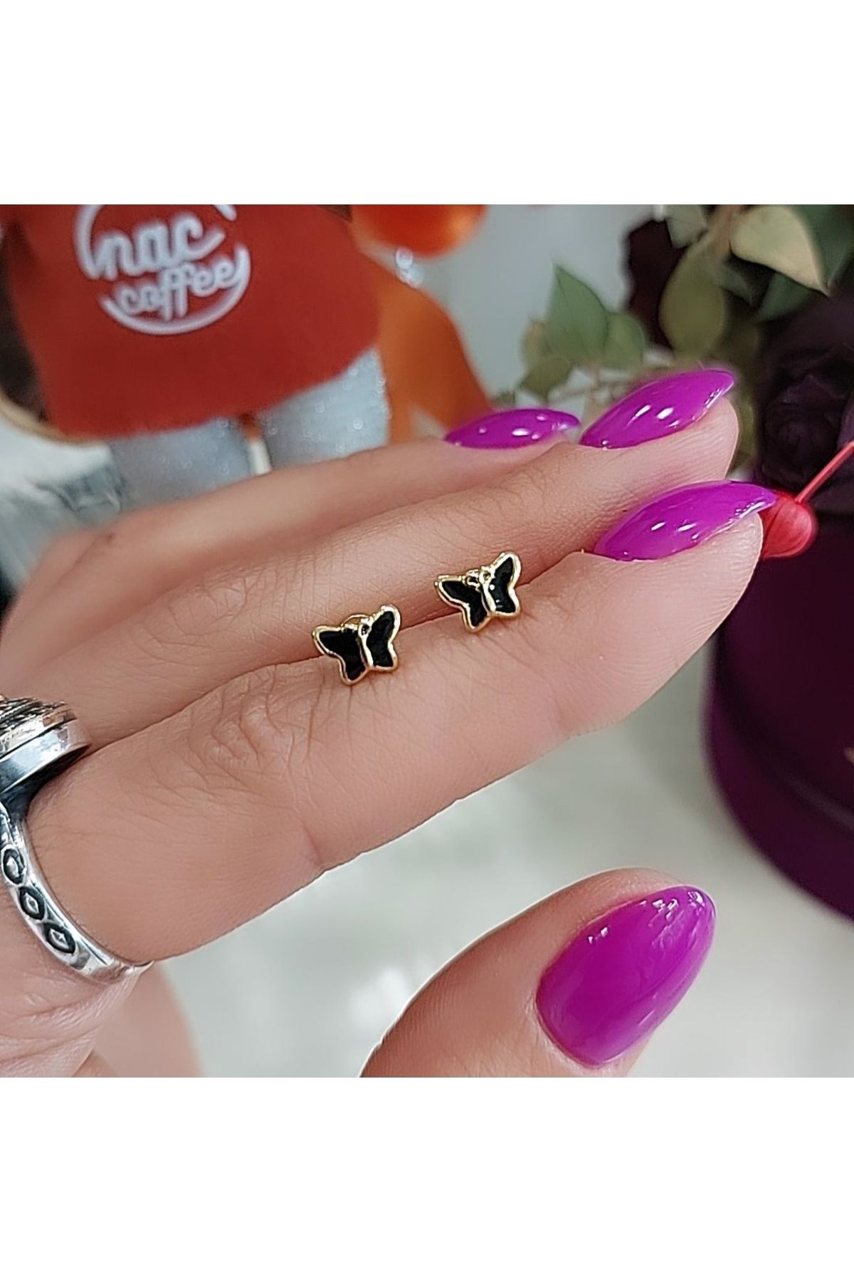 Atölye Eliz 316L Çelik 14k Altın Kaplama Mini Renkli Kelebek Çocuk Küpe