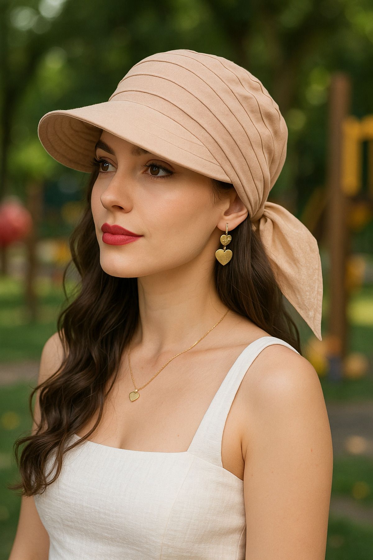MYZİ STORE Kadın Yazlık %100 Pamuk Safari Bağlamalı Siperli Bandana Vizör