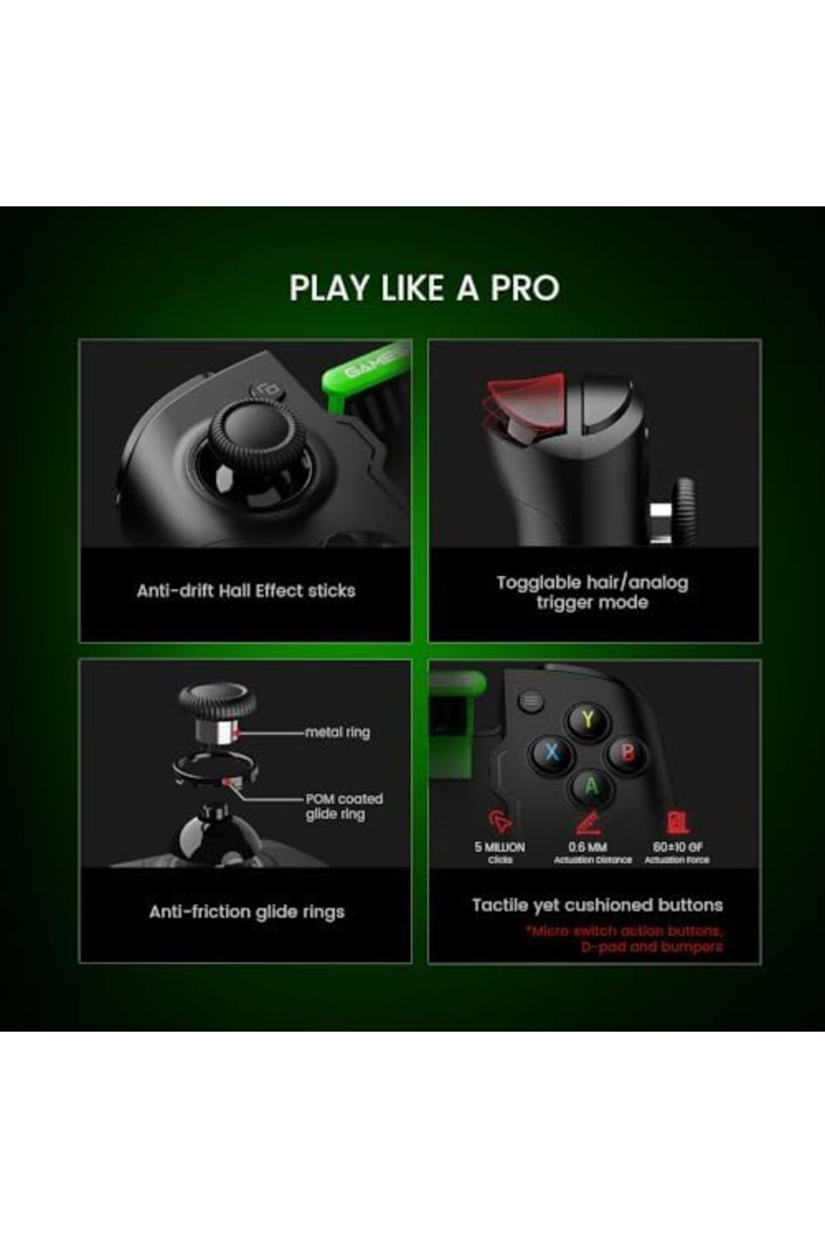 GameSir-وحدة تحكم الألعاب المحمولة X4 Aileron Bluetooth لأجهزة Android مع عصا تحكم Hall Effect 5