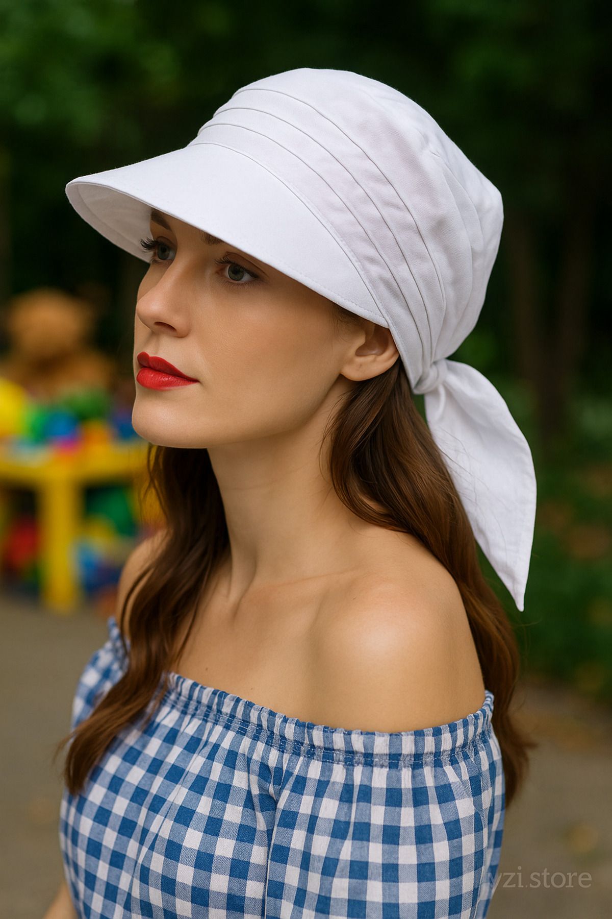 MYZİ STORE Kadın Yazlık %100 Pamuk Safari Bağlamalı Siperli Bandana Vizör