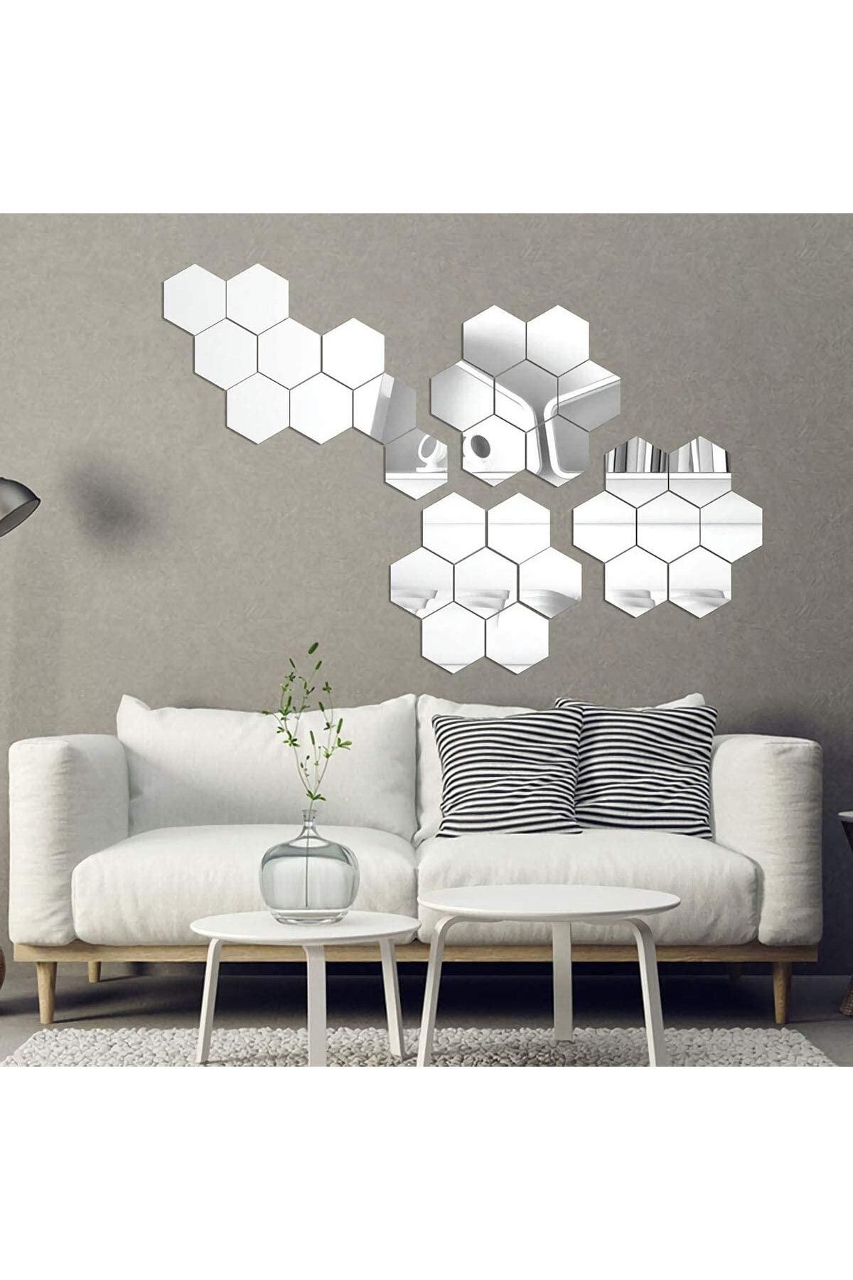OEM-Set de 32 de oglinzi acrilice autoadezive, model hexagonal, 18,5x16x9,3 cm, argintii 2
