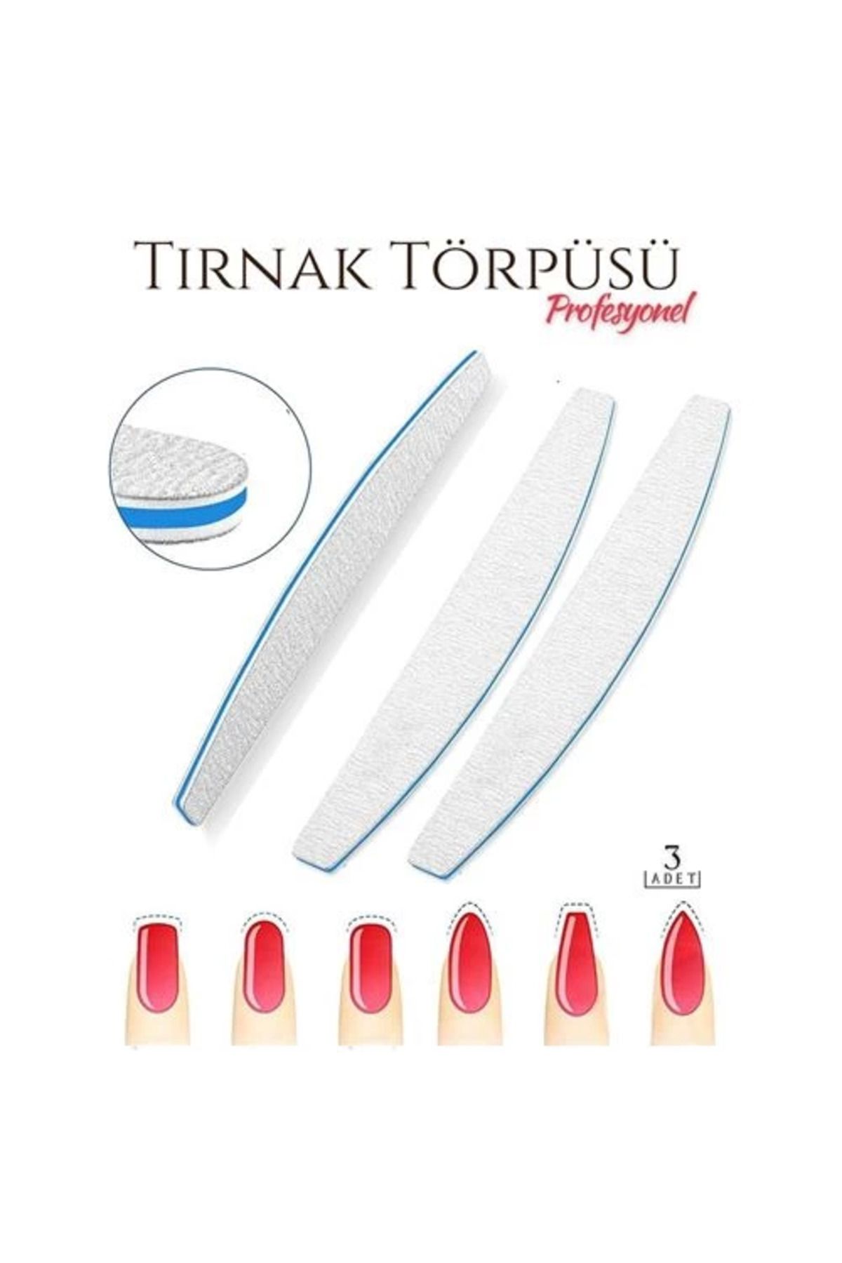 NZM TİCARET Protez Tırnak Törpüsü 100/180 Grid Profesyonel 3 Adet