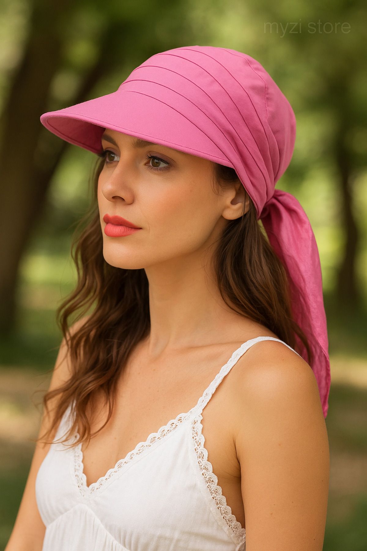 MYZİ STORE Kadın Yazlık %100 Pamuk Safari Bağlamalı Siperli Bandana Vizör