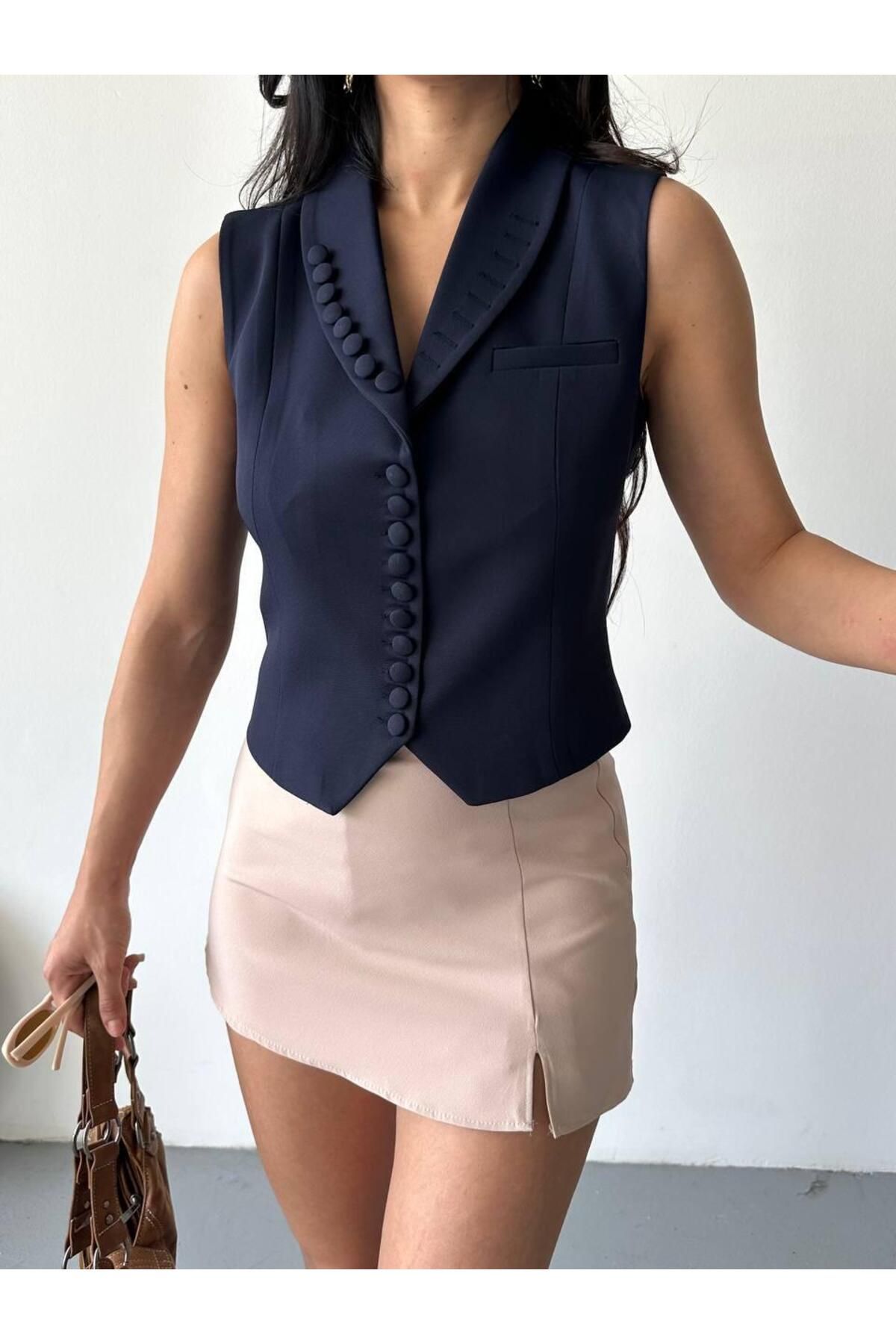 Ekim Store Yakası Düğmeli Blazer Yelek Ceket