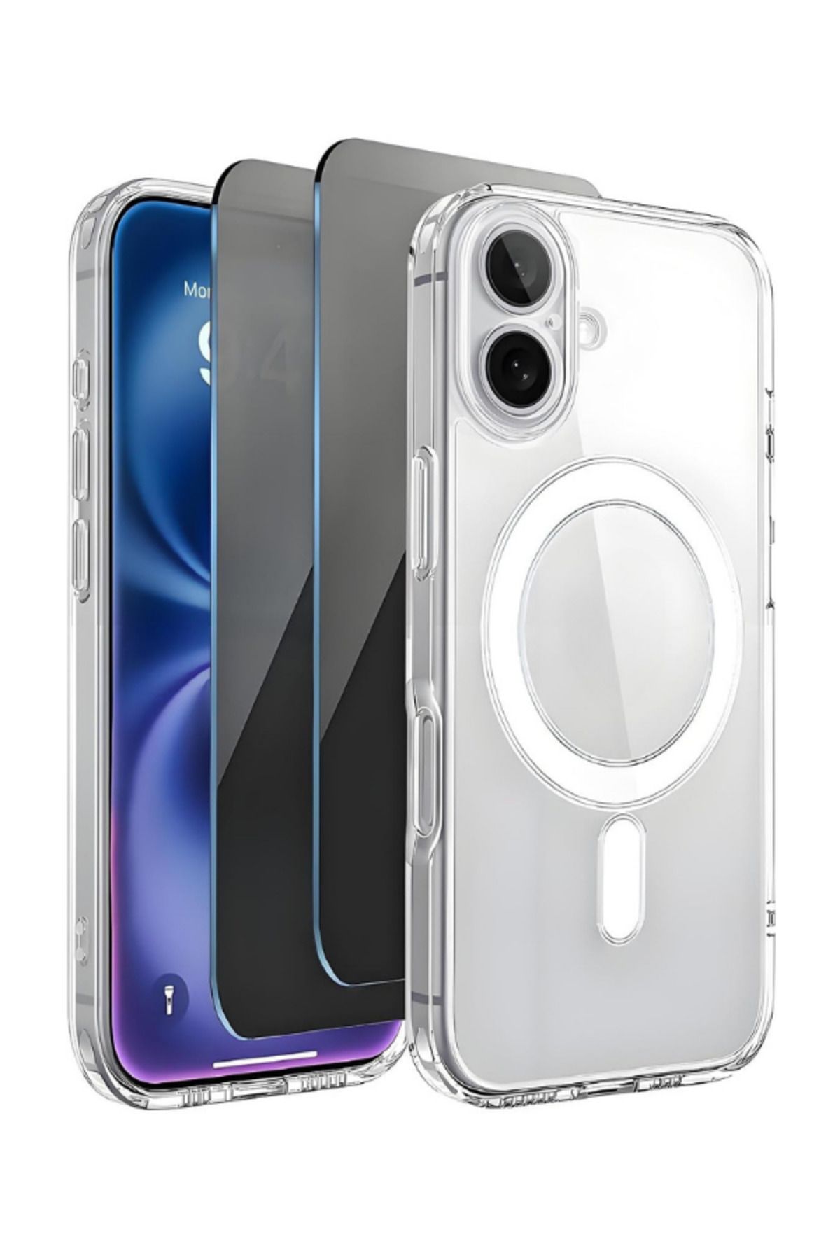 EVAX 2H1M iPhone 16 Plus Uyumlu 2 Hayalet Cam Ekran Koruyucu & 1 Magsafe Kılıf