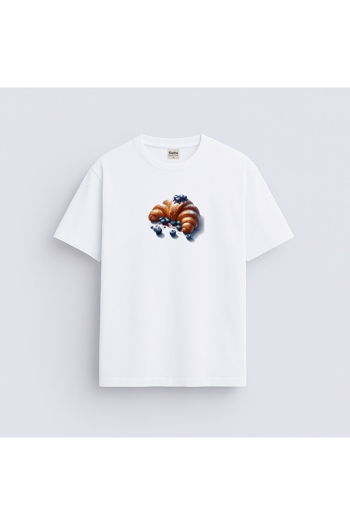sielta Kruvasan Baskılı Unisex Kadın Erkek Bisiklet Yaka T-shirt Tişört