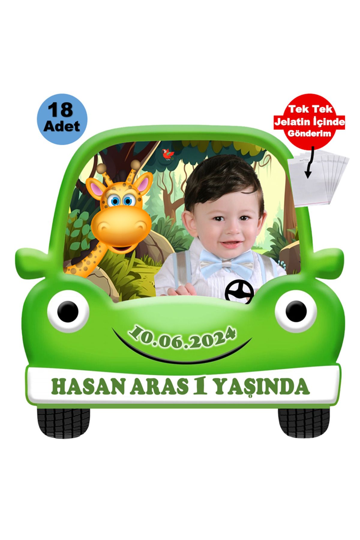 Elara Tasarım 1 Yaş Safari Temalı 18 Adet Fotoğraflı Kişiye özel Doğum Günü Magnet Hediye Poşetli Gönderilir.