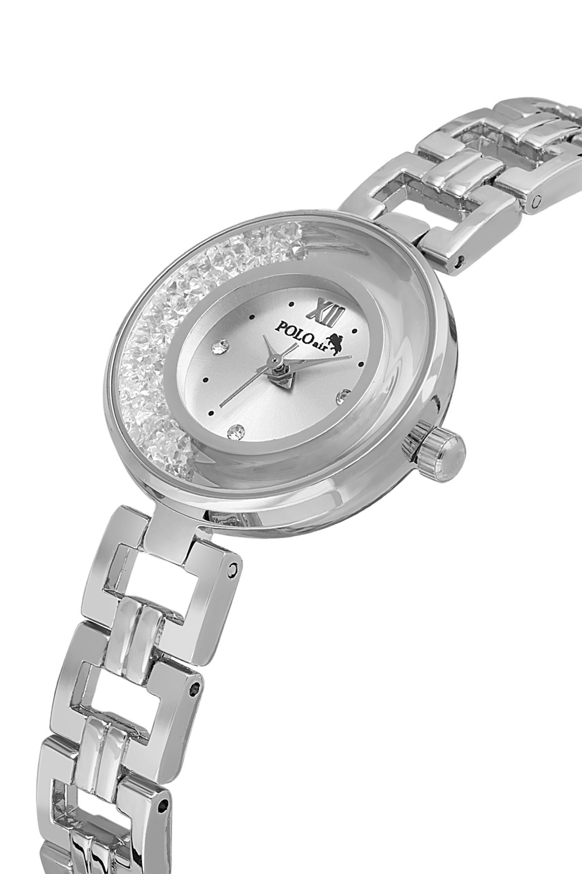 Polo Air Lüx Taşlı Zincir Kordon Kadın Kol Saati Gümüş Renk PL-1539B2x