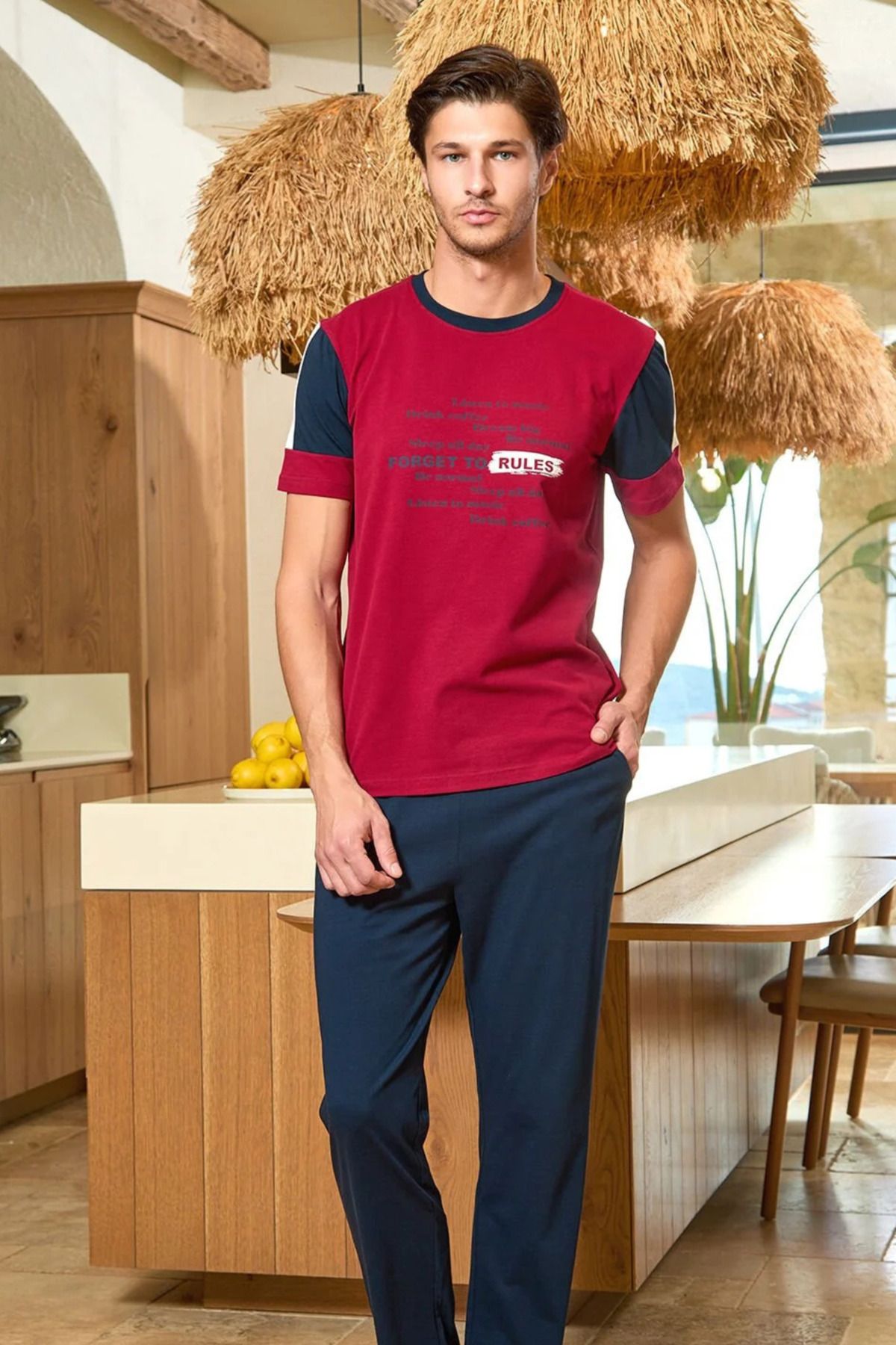 Mavelle Erkek Bordo Kısa Kollu Cepli Pijama Takım 25925