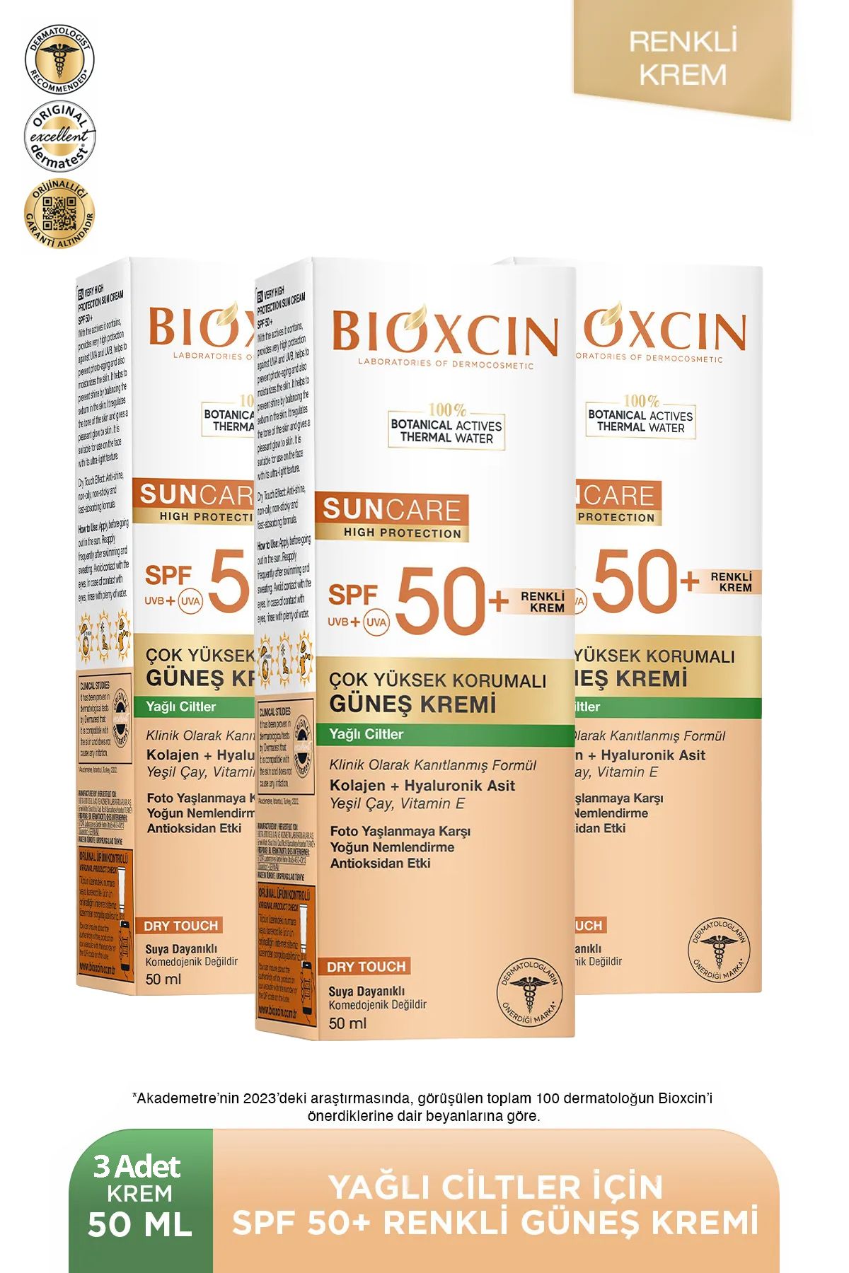 Bioxcin Sun Care Yağlı Ciltler Için Güneş Kremi_Renkli 50+ Spf 50 ml - Renkli 3 adet