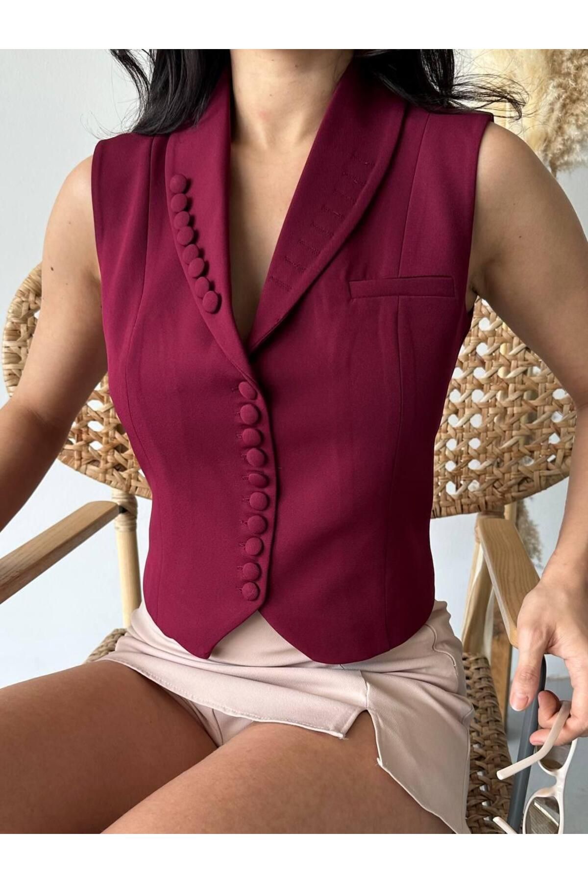 Ekim Store Yakası Düğmeli Blazer Yelek Ceket