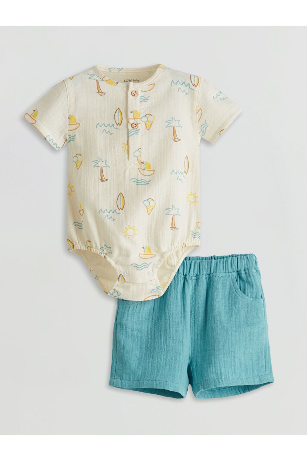 LC Waikiki Yeni Sezon Baskili Erkek Bebek Citcitli Body ve Sort 2'li - S5GG16Z1