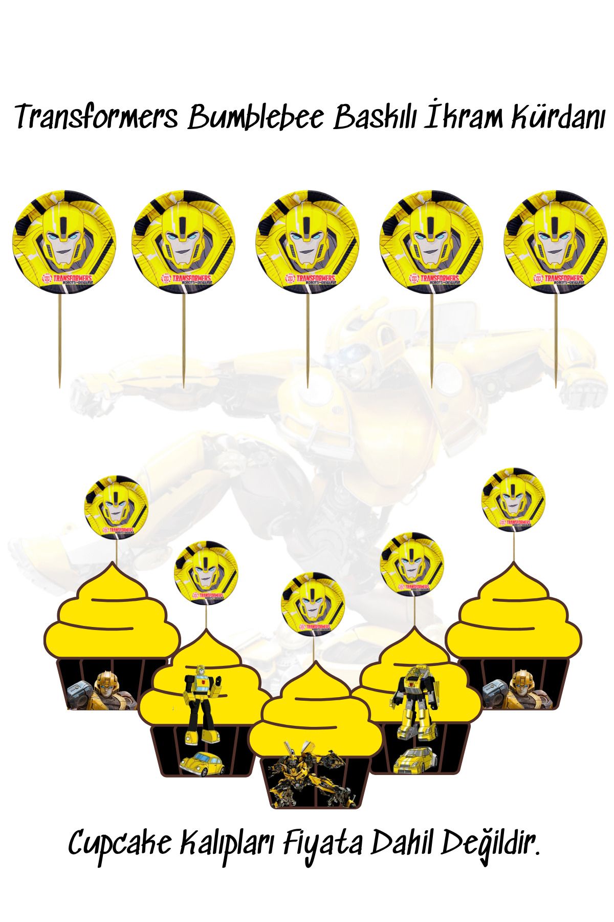 snowparty Transformers Bumblebee Temalı Baskılı İkram Kürdanı Doğum Günü Süsü