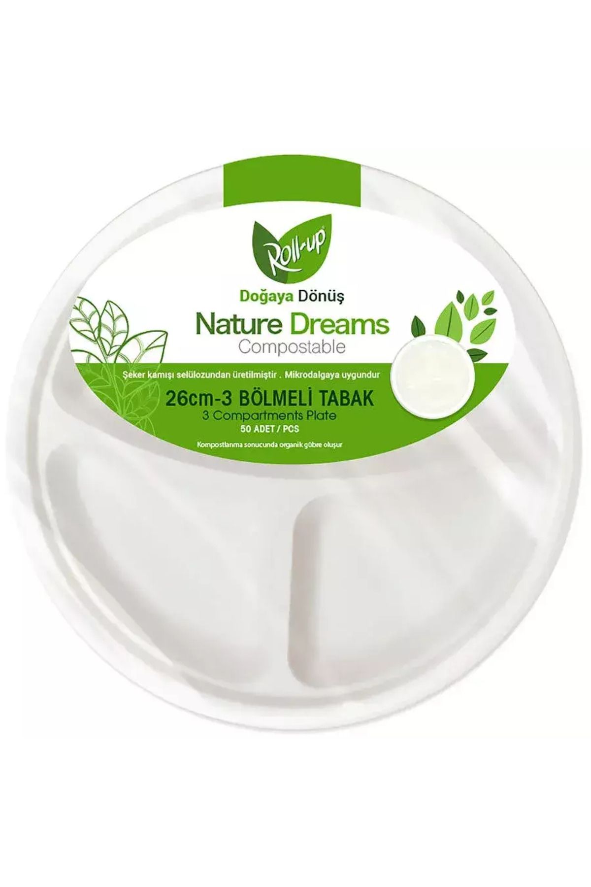 Roll-Up Roll Up Nature Dreams Doğa Dostu Karton Tabak 26 Cm 3 Gözlü 50li