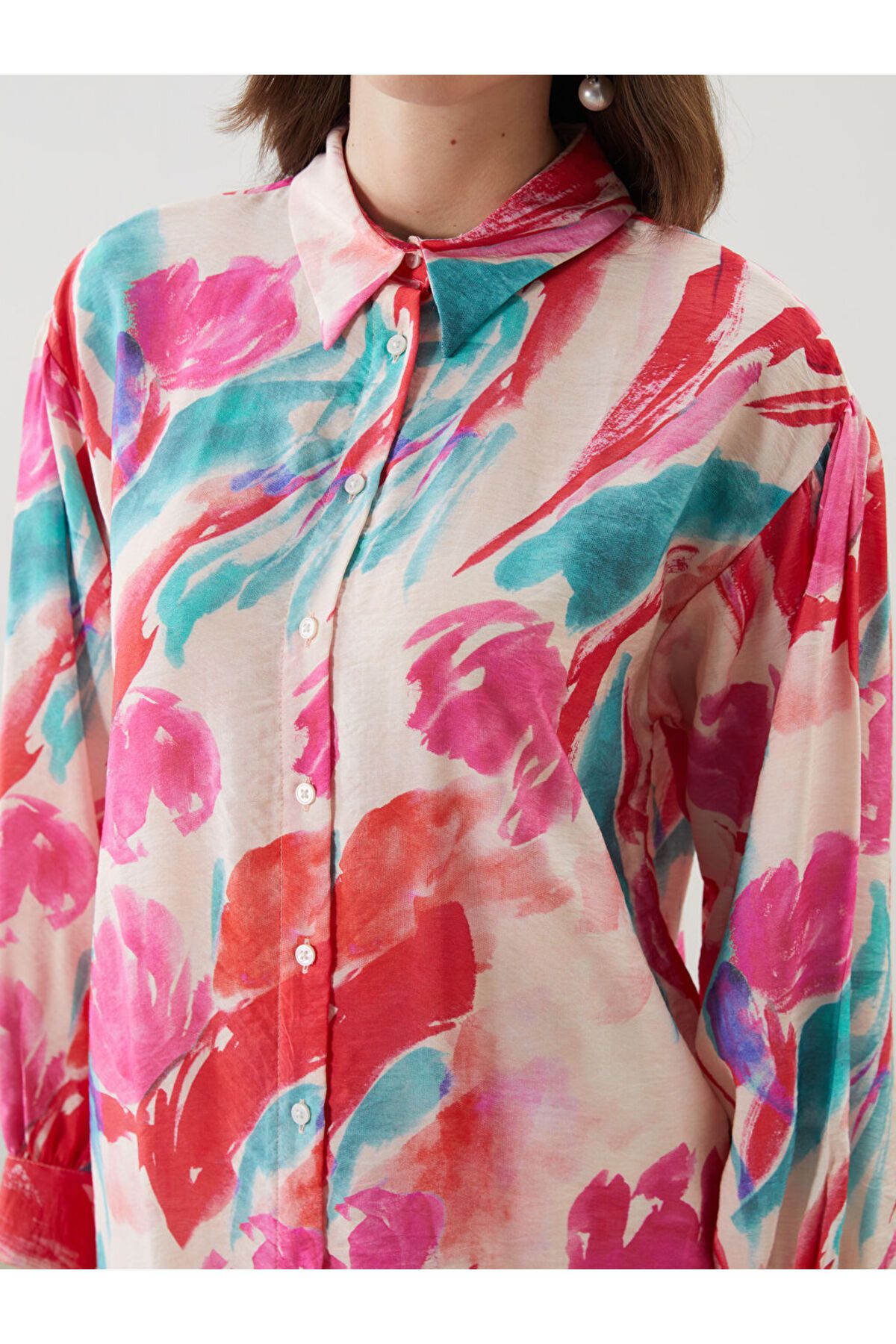 LC Waikiki Yeni Sezon Desenli Oversize Kadin Gomlek Tunik - S5FE27Z8