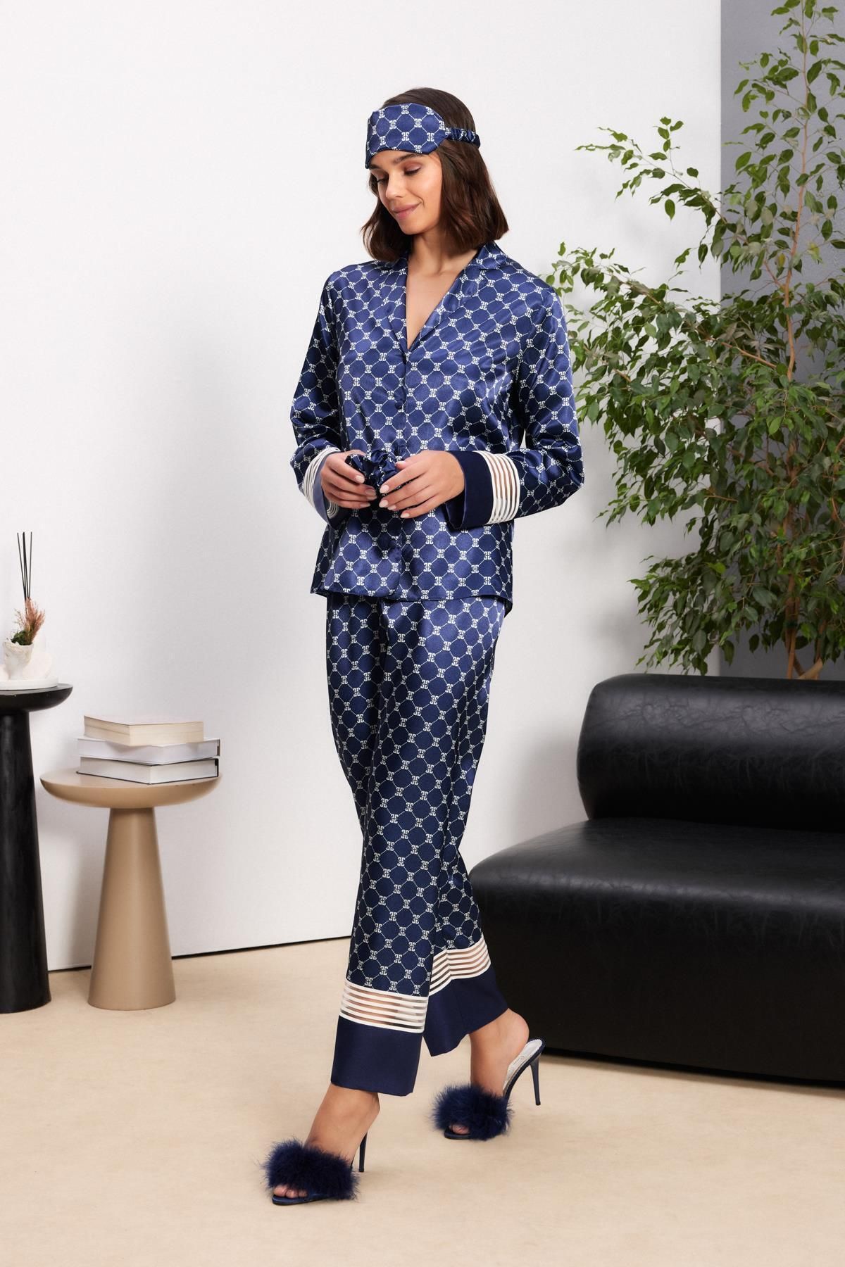 Bordomix Saten Kadın Pijama Takımı - 1320 Lacivert
