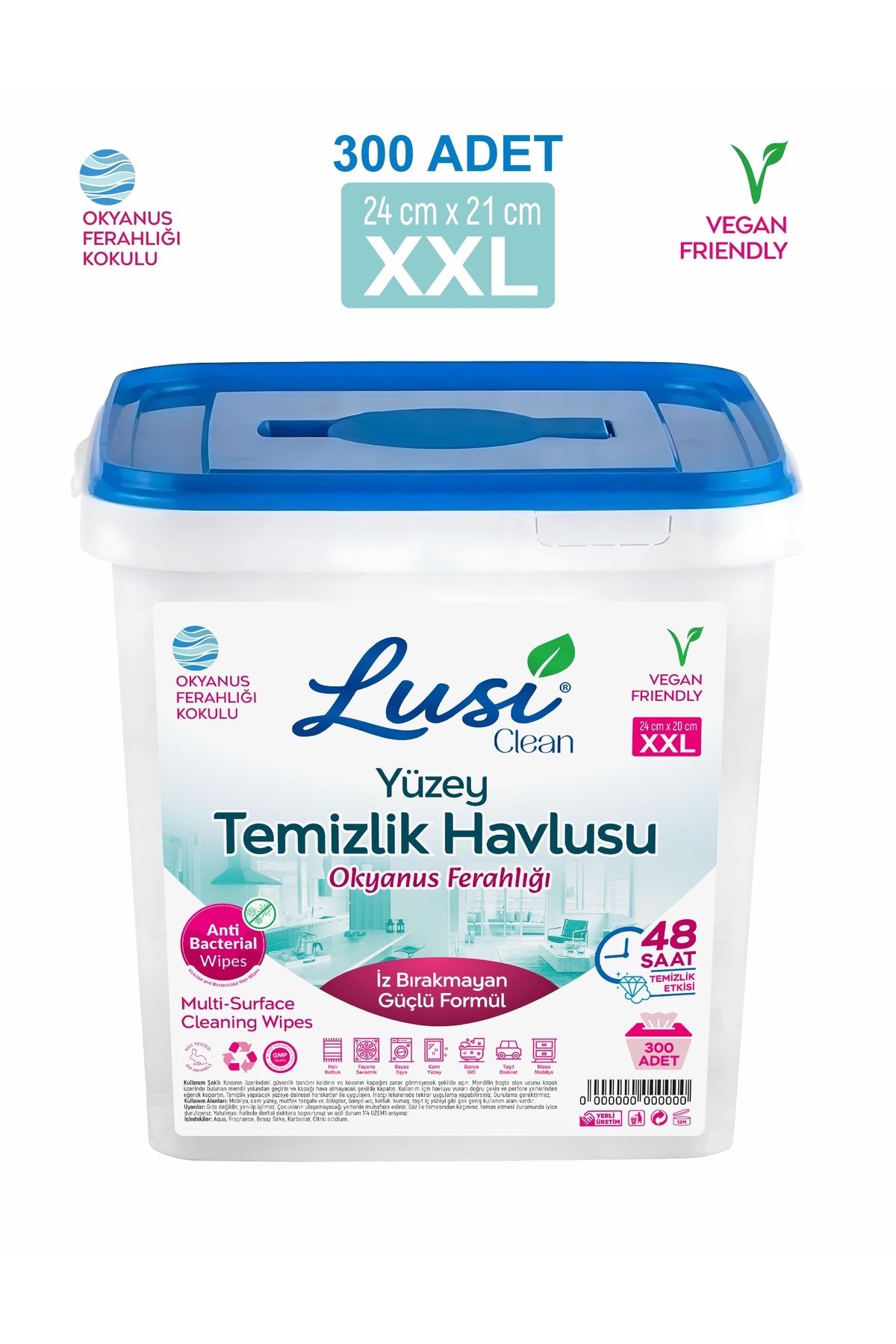 lusi clean Yüzey Temizlik Havlusu Okyanus Islak Kova Mendil 300 Adet XXL