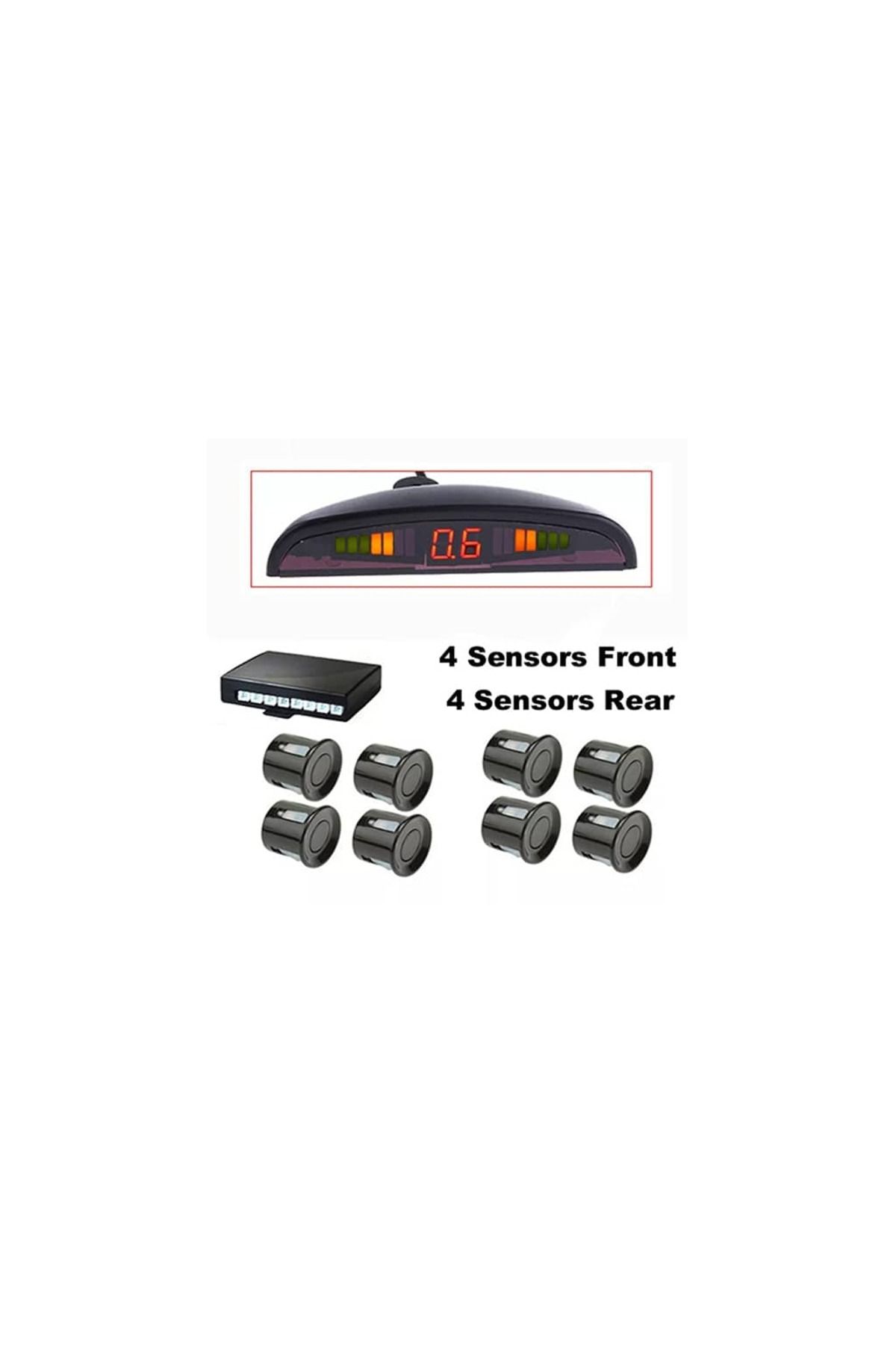 AUTOREY-Black front+rear parking sensors with 8 sensors, display and audible warning 6