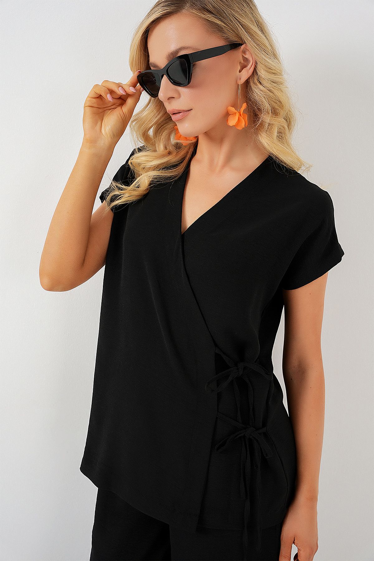 Bigdart-Set de damă cu mânecă scurtă cu șireturi Ayrobin 6741 - negru 2