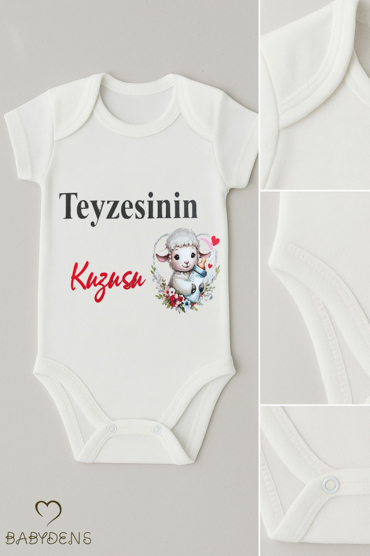 BABYDEN'S Teyzesinin Kuzusu Yazılı Bebek Body | %100 Pamuk Çıtçıtlı Zıbın Tulum | Unisex Kısa Kollu