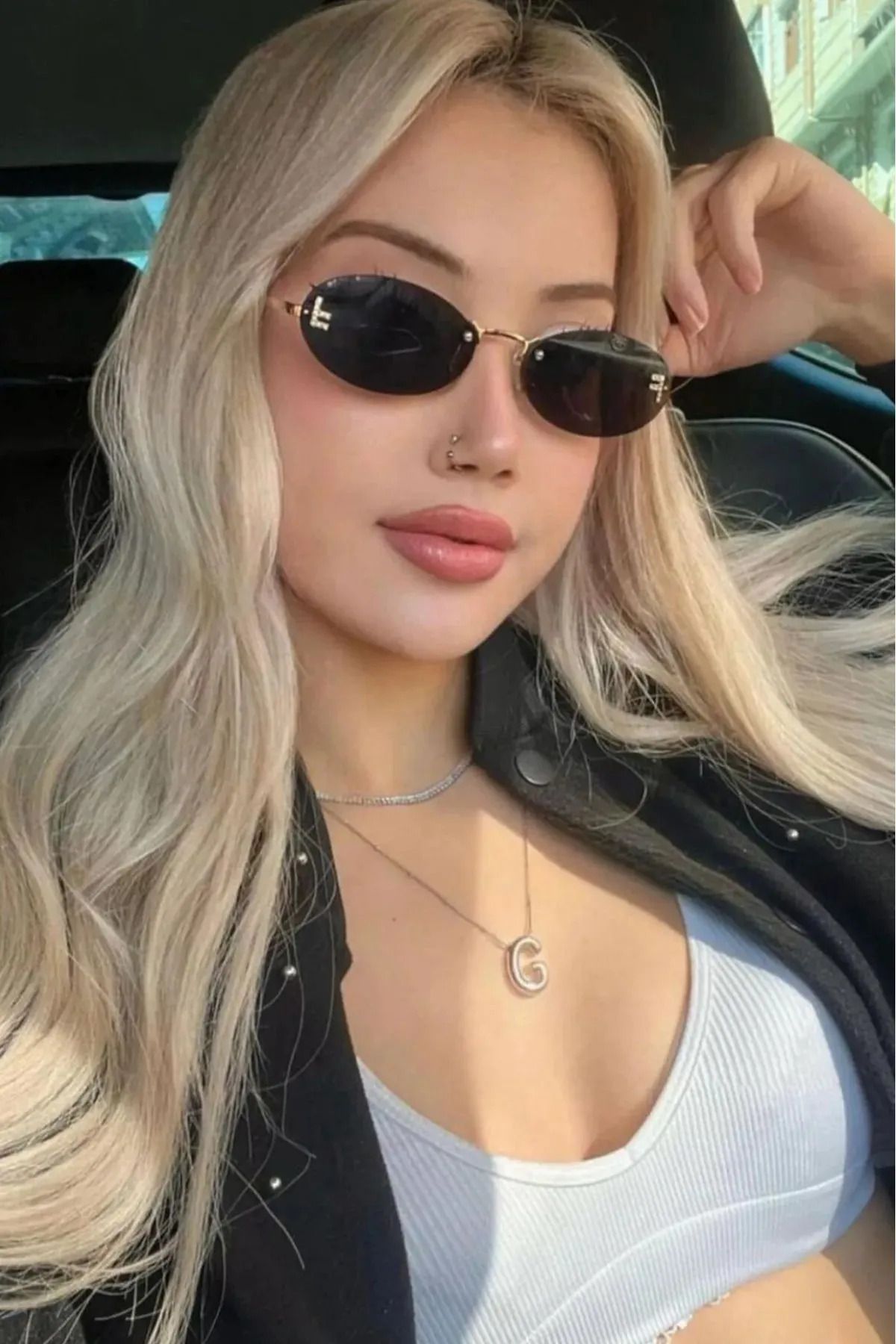 MONAL Fendy Taşlı Oval Siyah Güneş Gözlüğü 52 Ekartman
