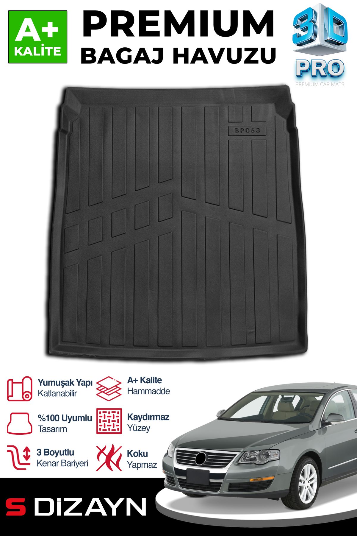S Dizayn S-Dizayn VW Passat B6 3D Pro Bagaj Havuzu 2005-2010 A+ Kalite 3BH-SDZ096