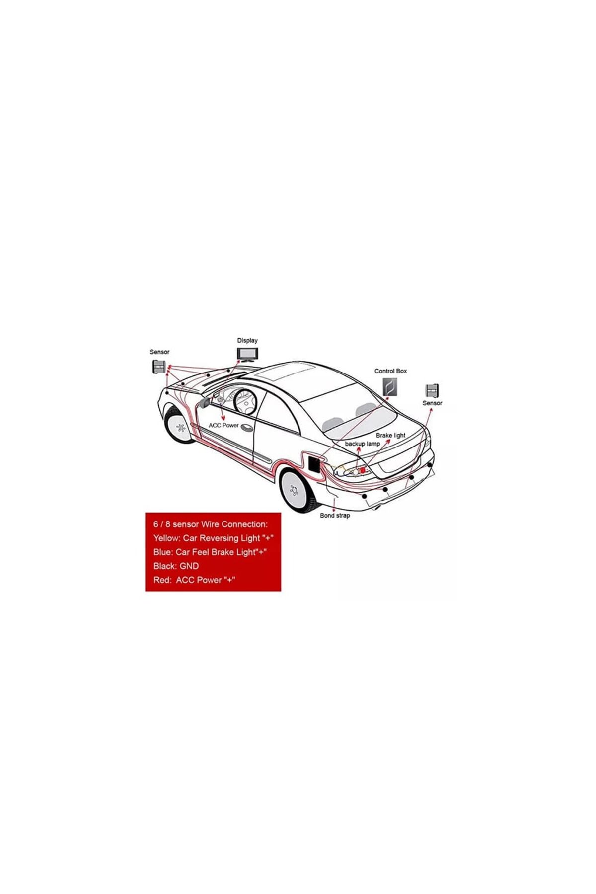AUTOREY-Black front+rear parking sensors with 8 sensors, display and audible warning 7