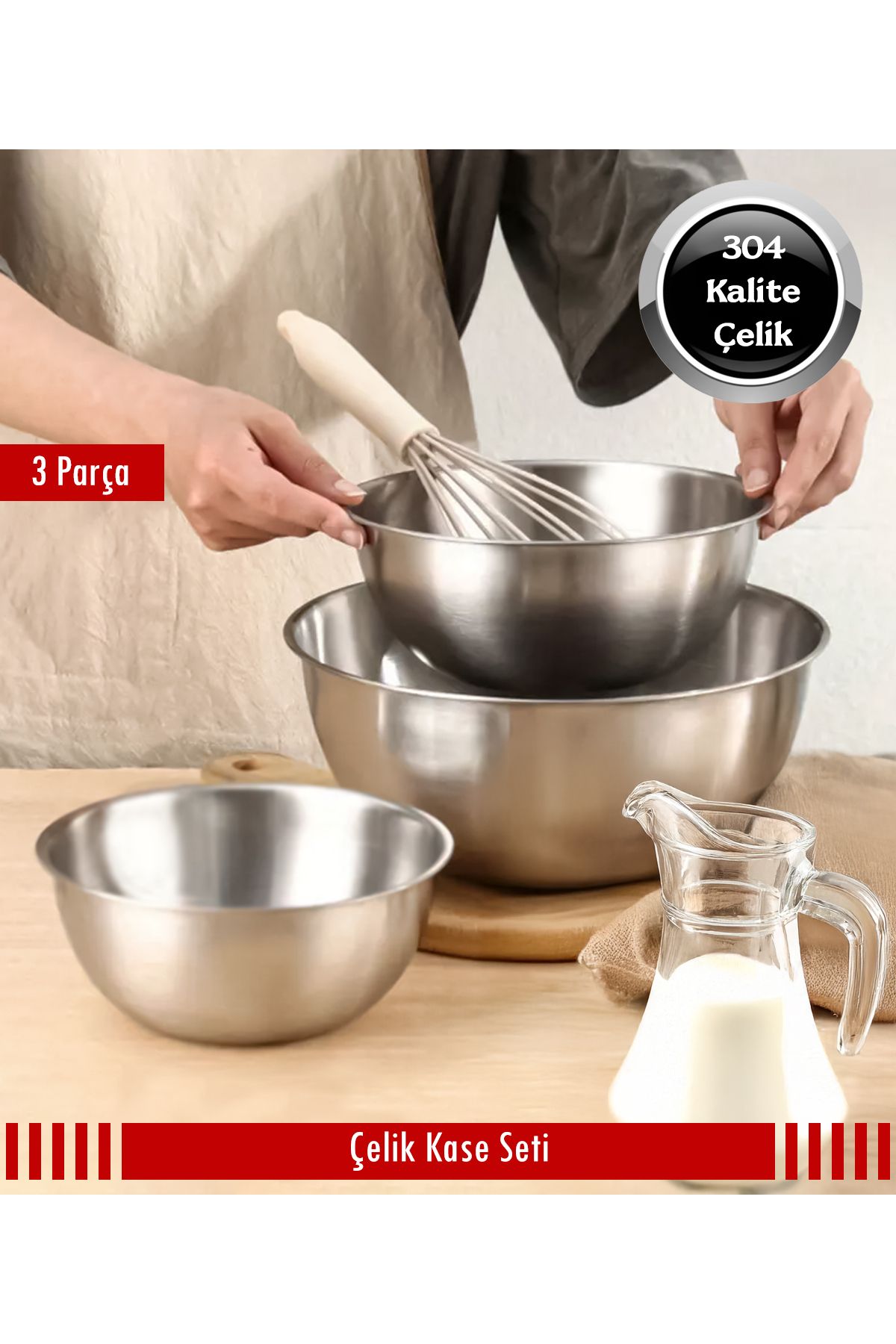 Steel & More Çelik 3 Parça Kase 16cm - 20cm - 24cm