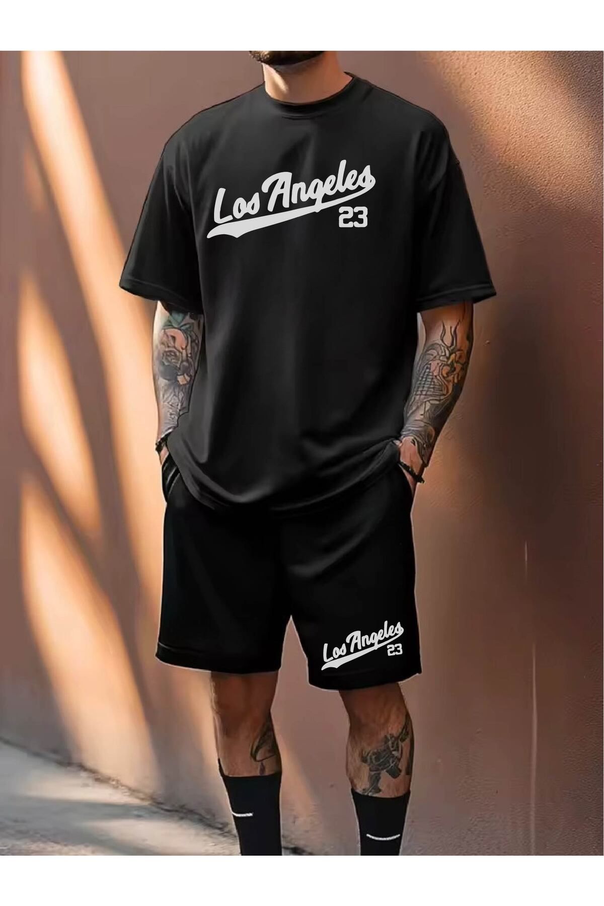 RawNox Kombin Serisi T-shirt/Şort Los Angeles 23 Baskılı