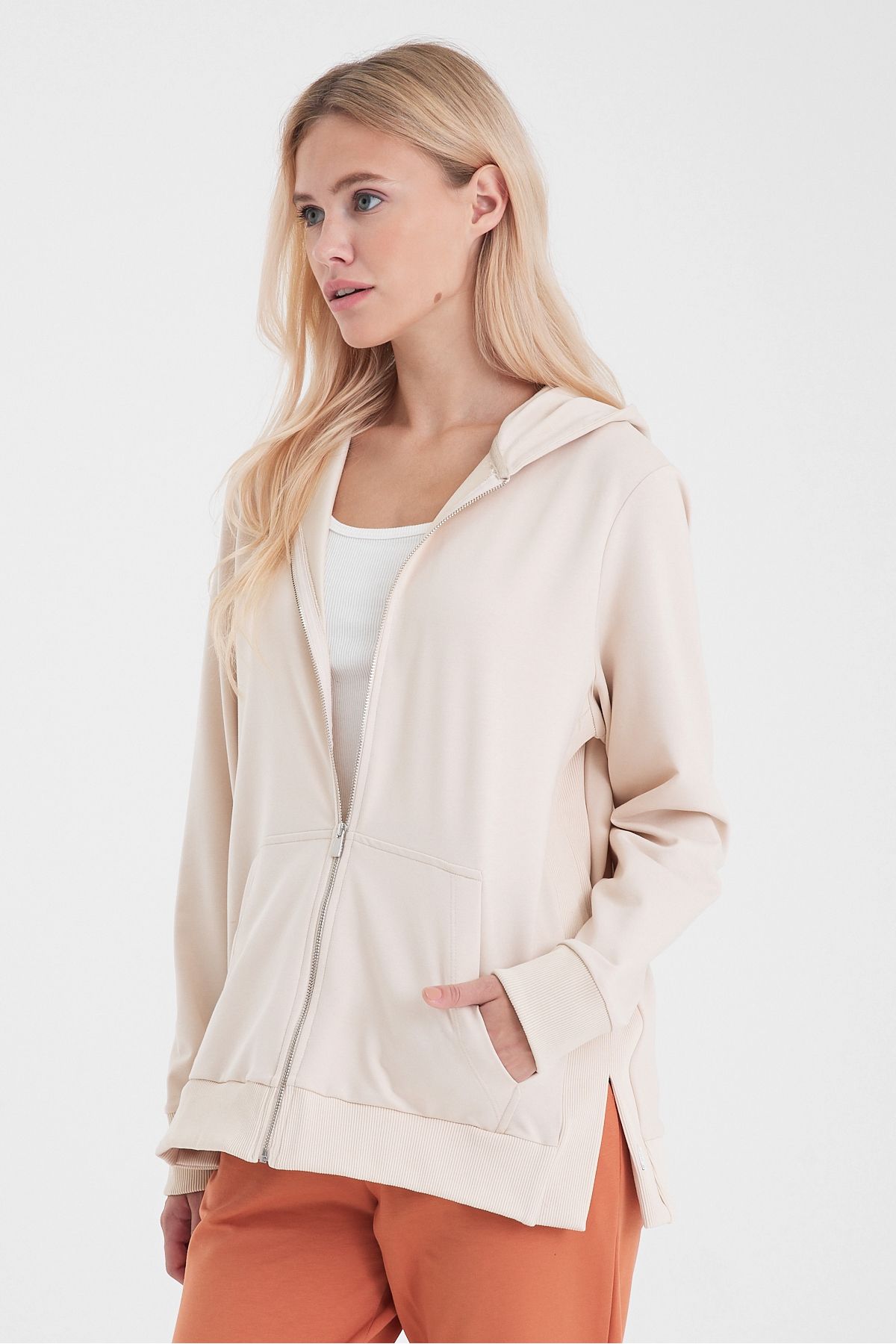 VENA Gwen Yanı Yırtmaçlı Fermuarlı Sweatshirt - TAŞ
