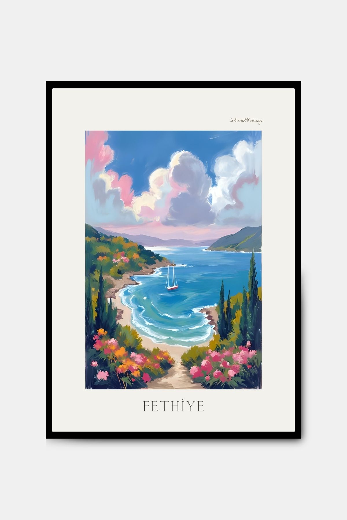 PİTAYA Fethiye Poster - Çerçevesiz Tasarım Muğla Poster Yağlı Boya Tablo Duvar Dekorasyonu