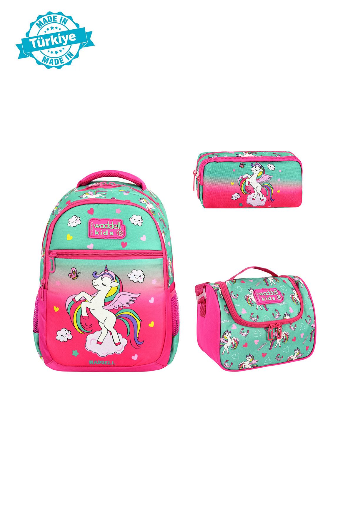 Royal Glow RoyalGlow Kombin Fuşya Unicorn İlkokul Çantası ve Termal Beslenme Çantası Kalemlikli Set